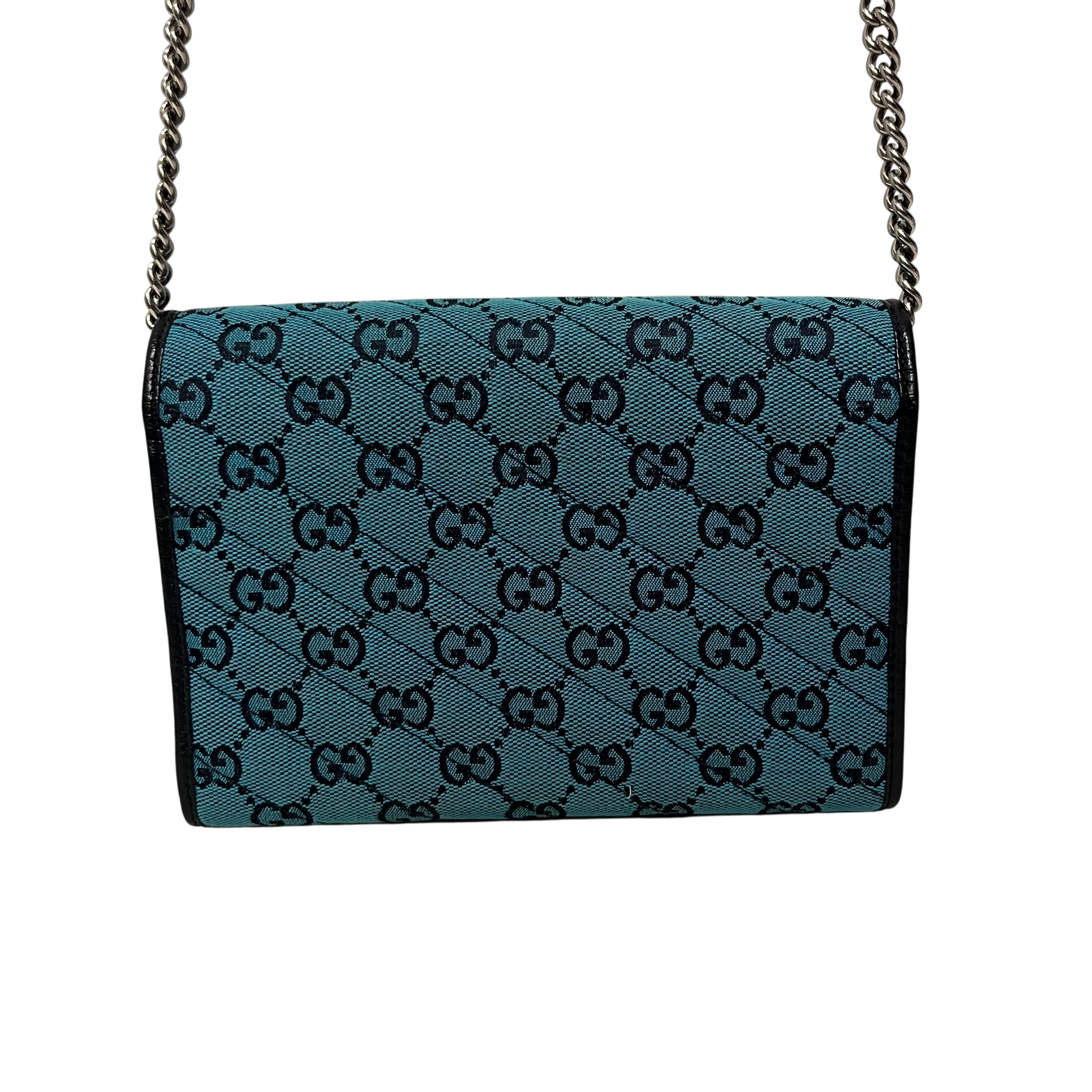 GUCCI/Cross Body Bag/Monogram/Cotton/BLU/gg marmont denim chain view 3