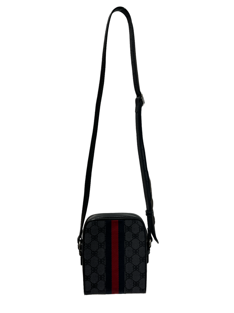 BALENCIAGA/Cross Body Bag/Monogram/Cotton/GRY/BLU/RED STRIPE