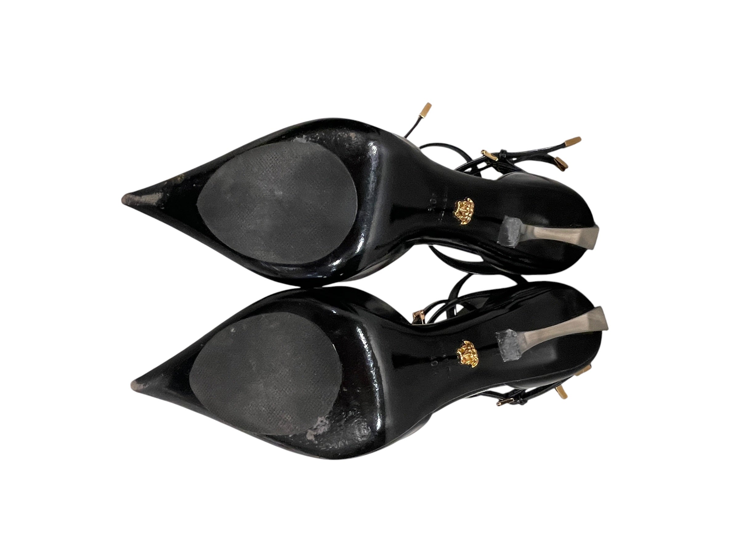 VERSACE/Heels/EU 40.5/Leather/BLK/3 STRAPS MEDUSA INSIGNIA SOLE view 4