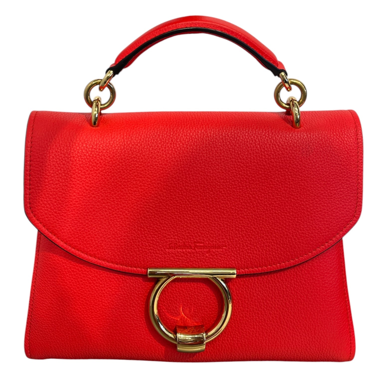 Salvatore Ferragamo/Hand Bag/Leather/RED/top handle bag gold hardware view 1