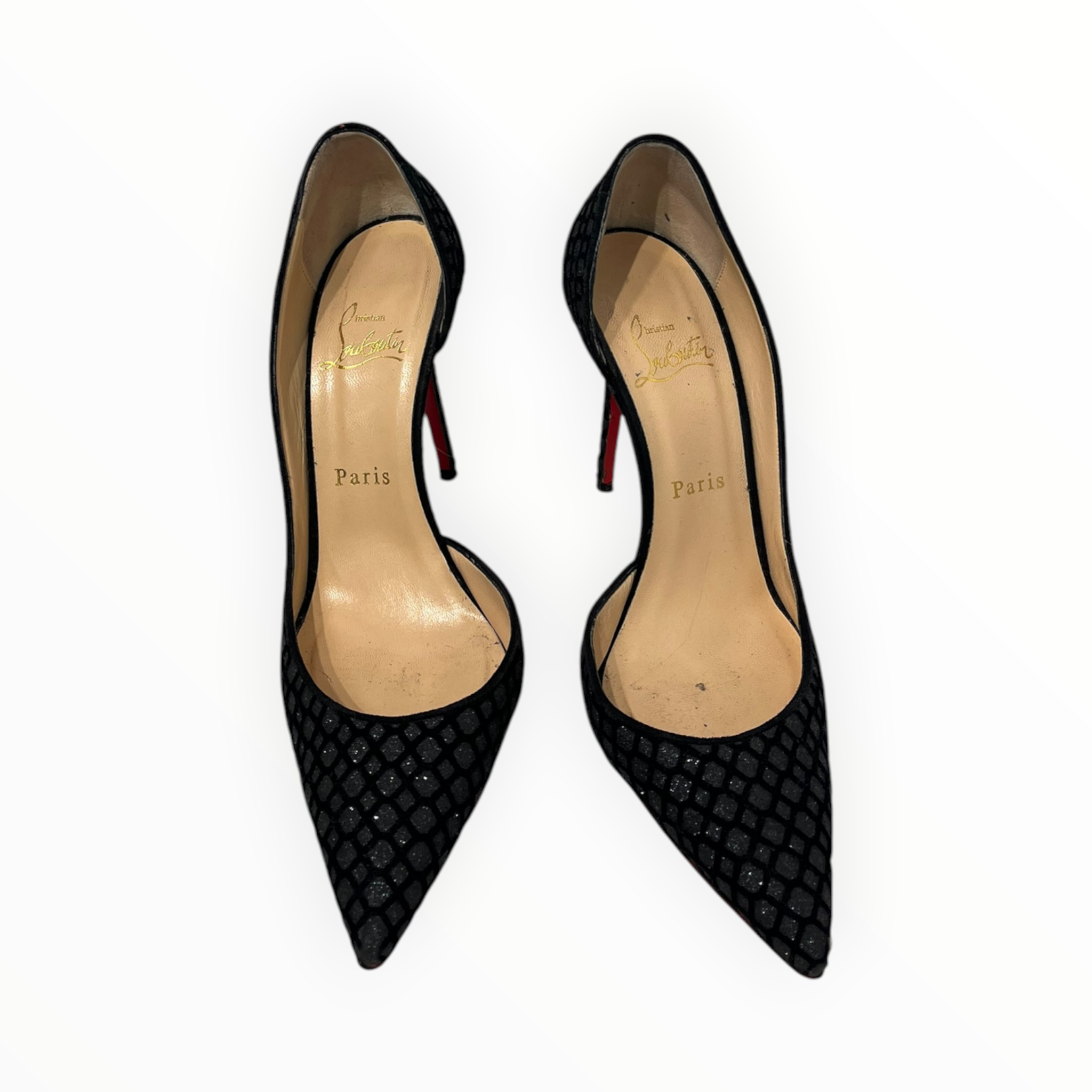 Christian Louboutin/Heels/EU 37/Leather/BLK/IRIZA PUMP GLITTER RED BOTTOMS view 3