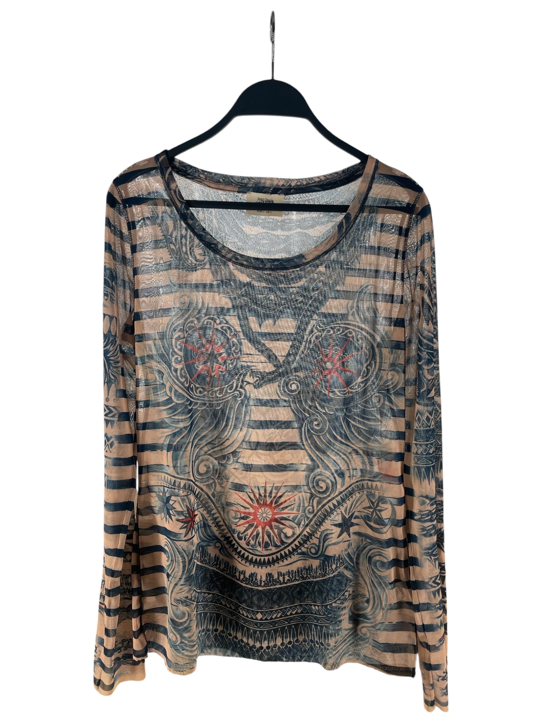 Jean Paul Gaultier/LS T-Shirt/L/Polyester/BEG/Stripe/LINDEX MESH TOP view 1