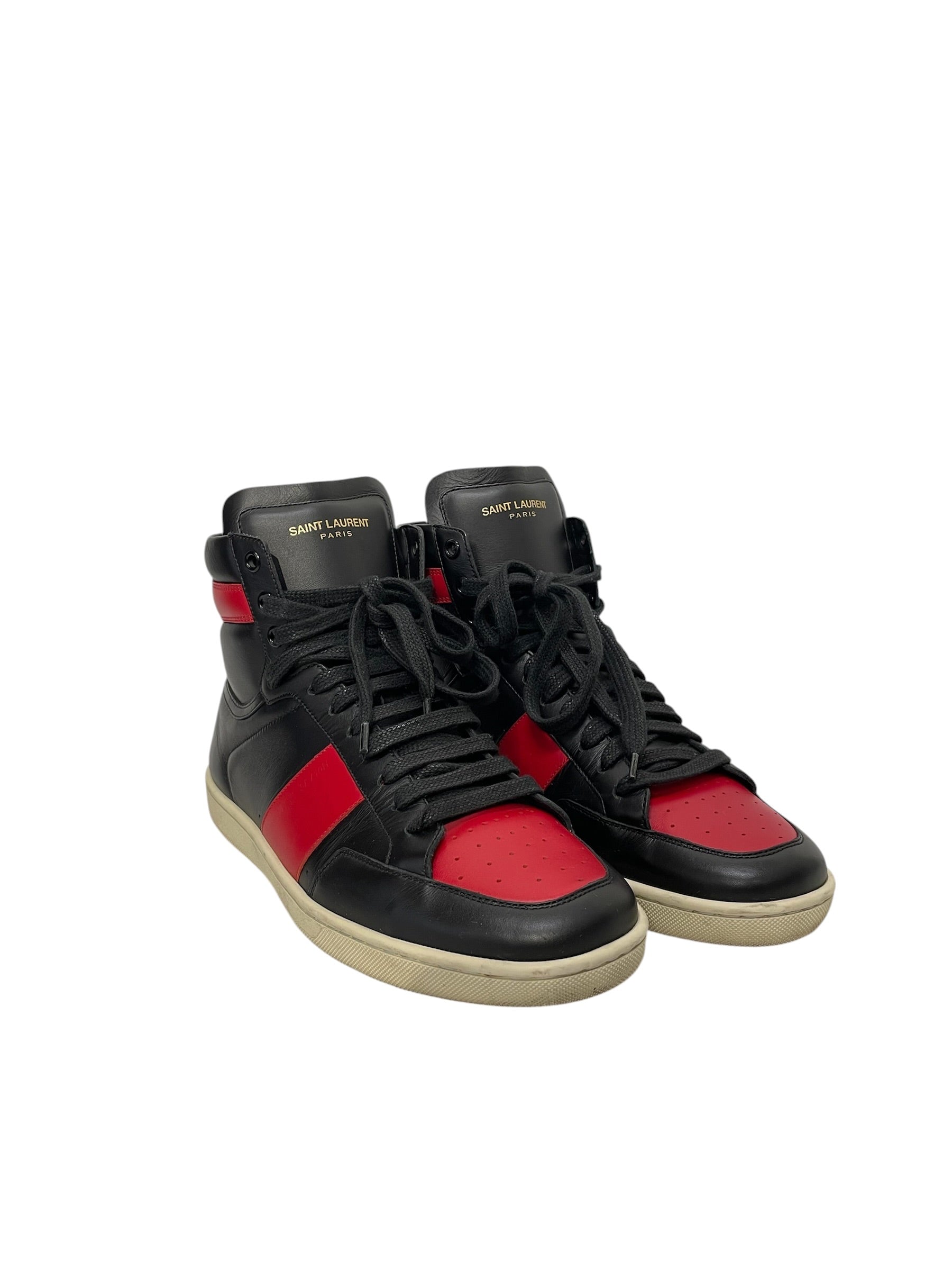 SAINT LAURENT/Hi-Sneakers/US 7/Cotton/BLK/Court Classic High Top BLK/RD view 1
