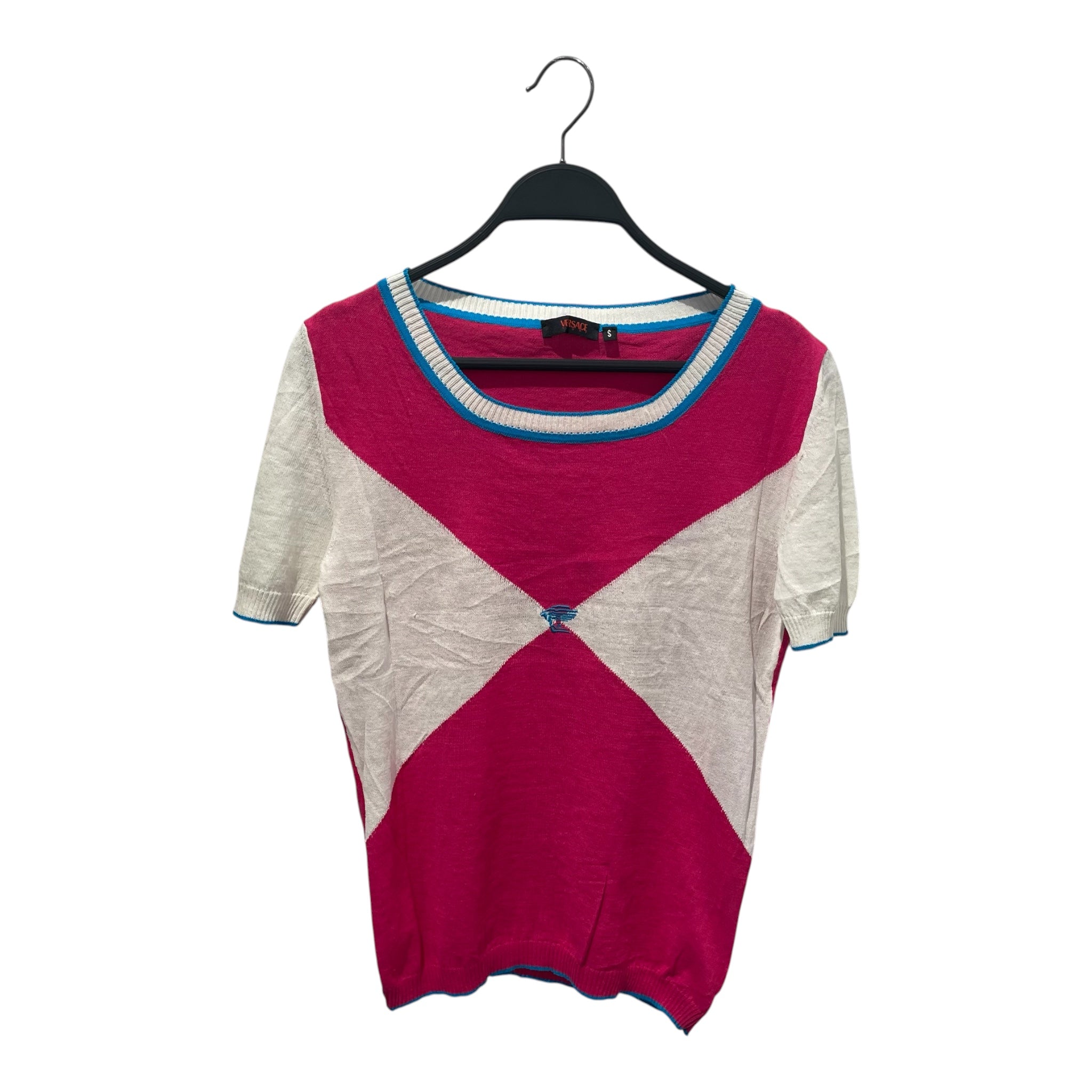 VERSACE/Sweater/S/Border/PNK/'PLAYER' SS BLU/HOTPINK/WHIT view 1