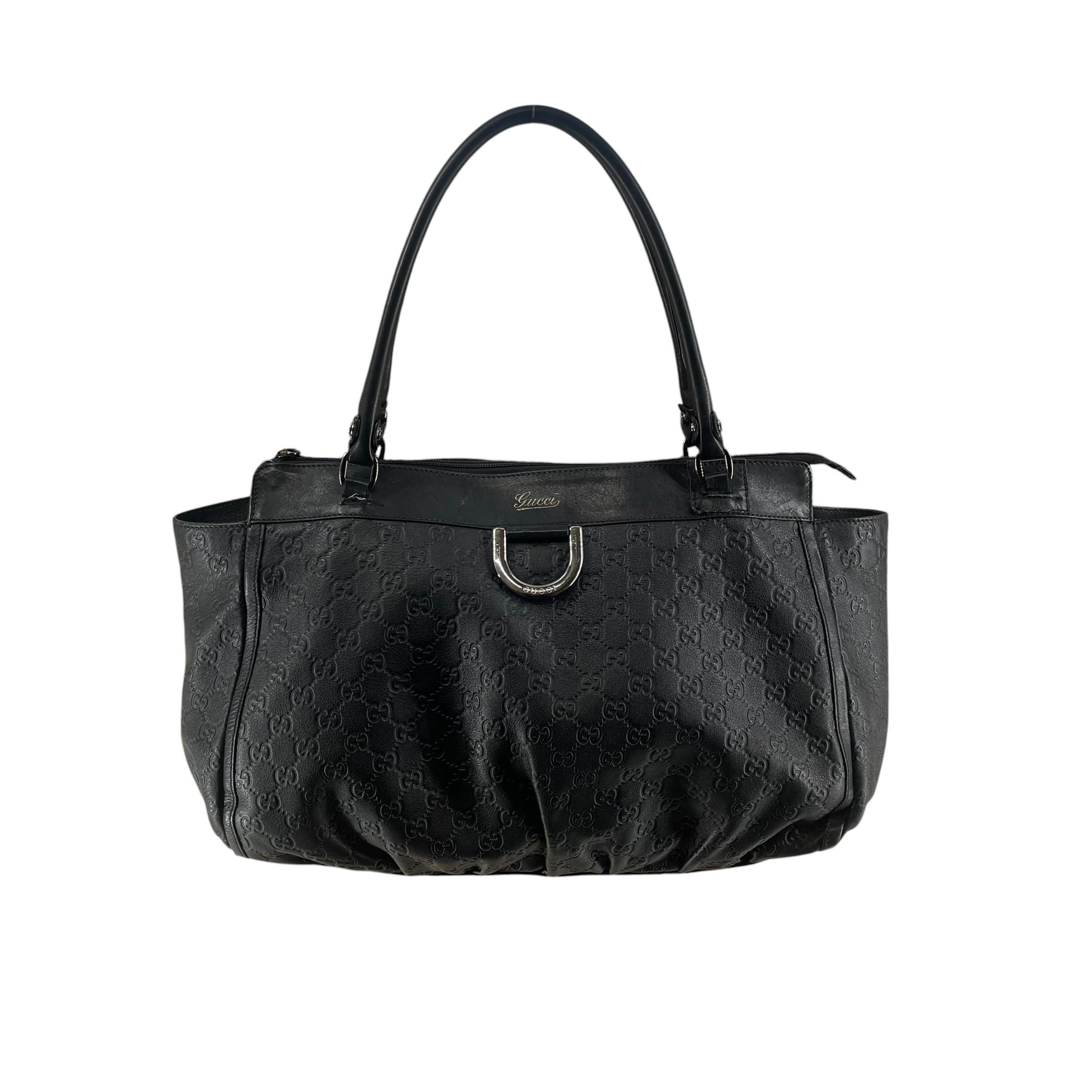 GUCCI/Tote Bag/Monogram/Leather/BLK/silver buckle view 1