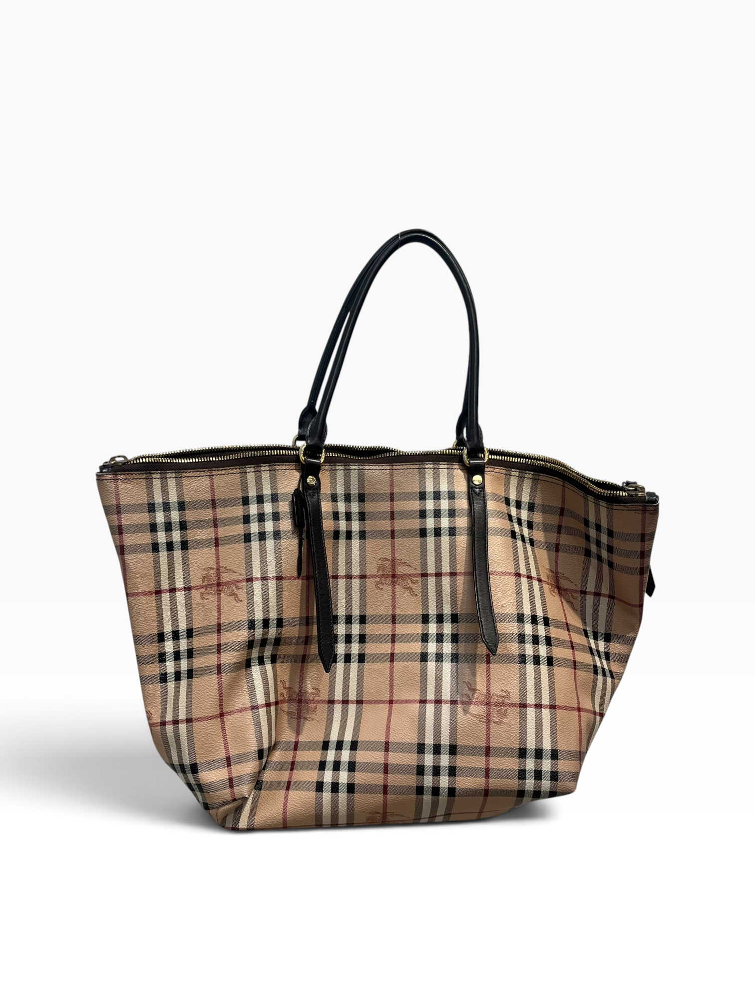 BURBERRYS/Tote Bag/Plaid/Leather/BEG/ziper tote view 1