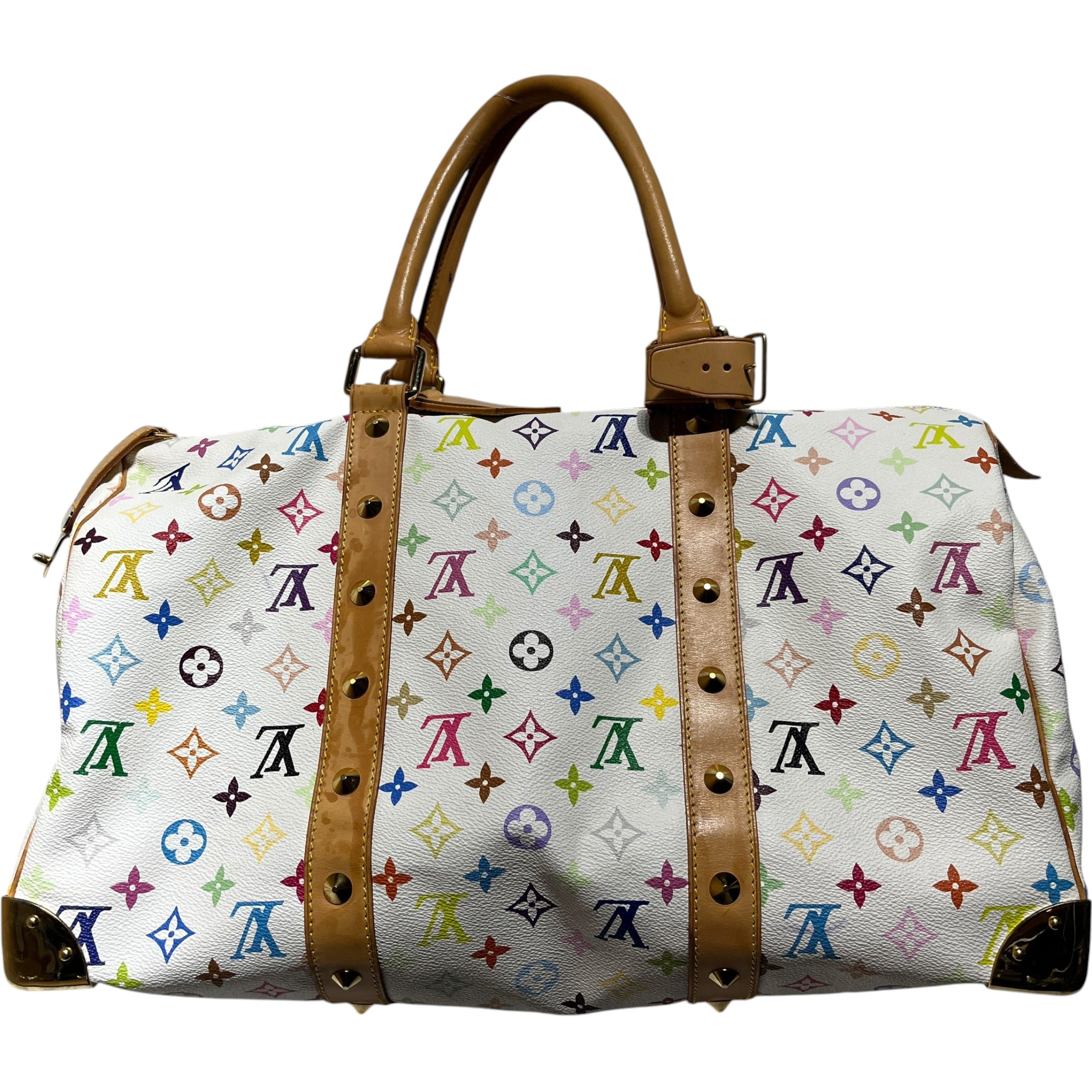 LOUIS VUITTON/Luggage/Monogram/Leather/WHT/Keepall 45 Takashi Murakami view 4