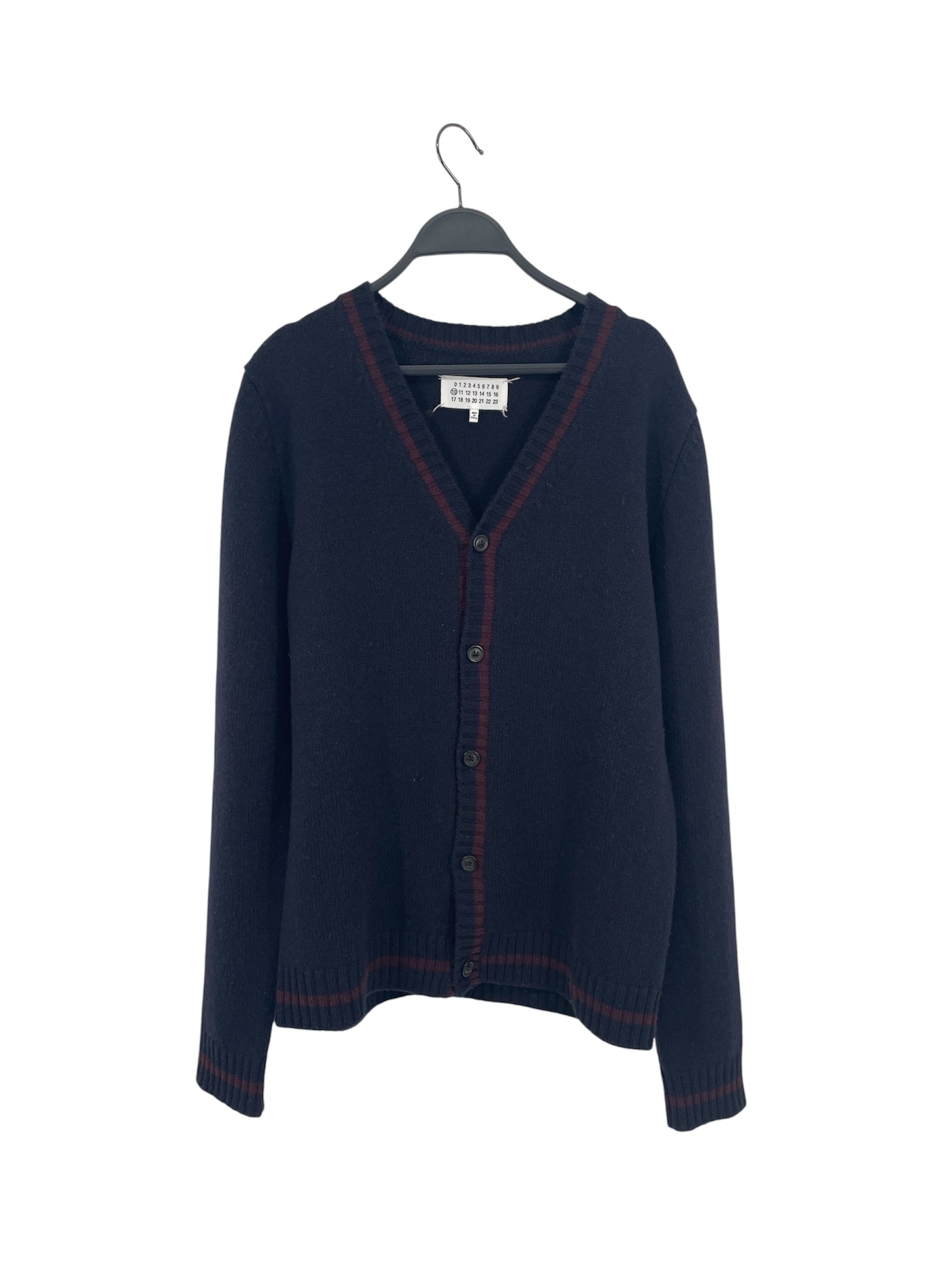 Maison Margiela/Cardigan/M/Wool/NVY/V NECKLINE/RED STRIPES view 1