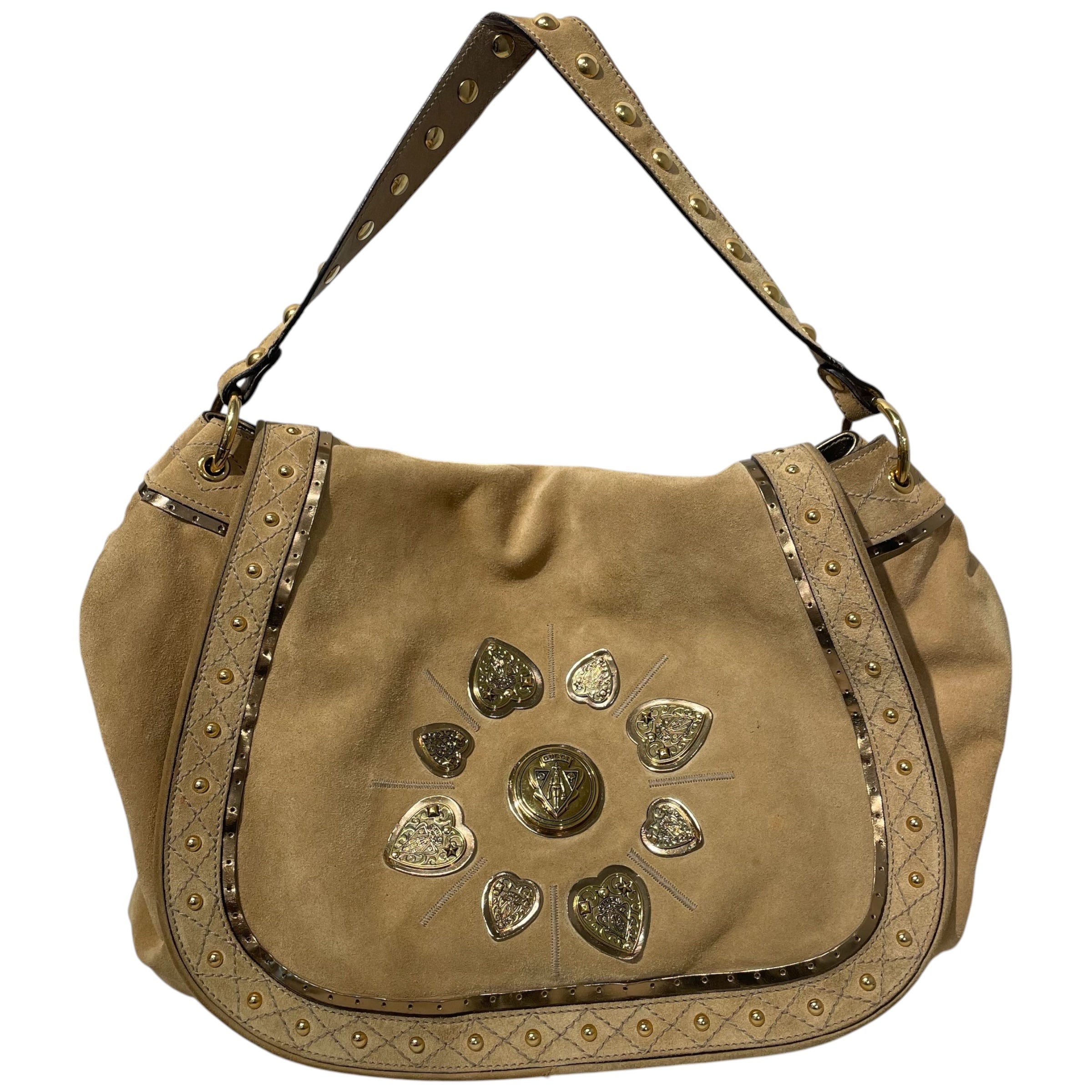 GUCCI/Hand Bag/Suede/BEG/gucci Irina Babouska shoulder view 1