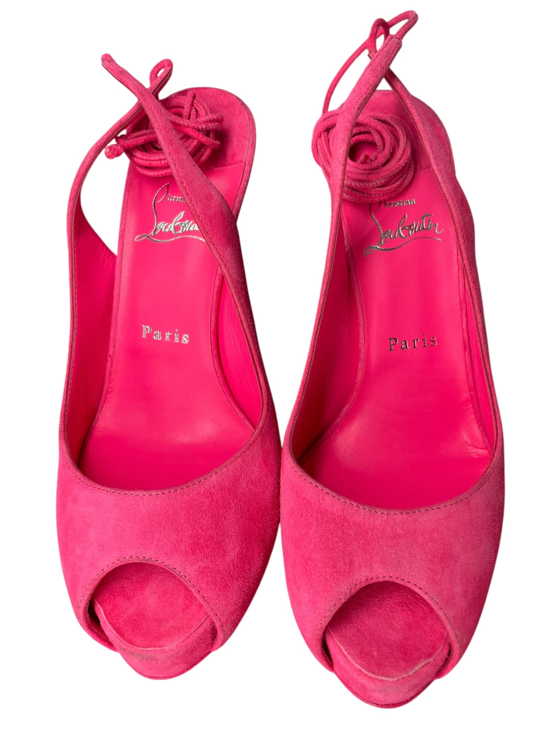 Christian Louboutin/Heels/EU 38/Suede/PNK/LACE-UP NVP PEEP-TOE view 4