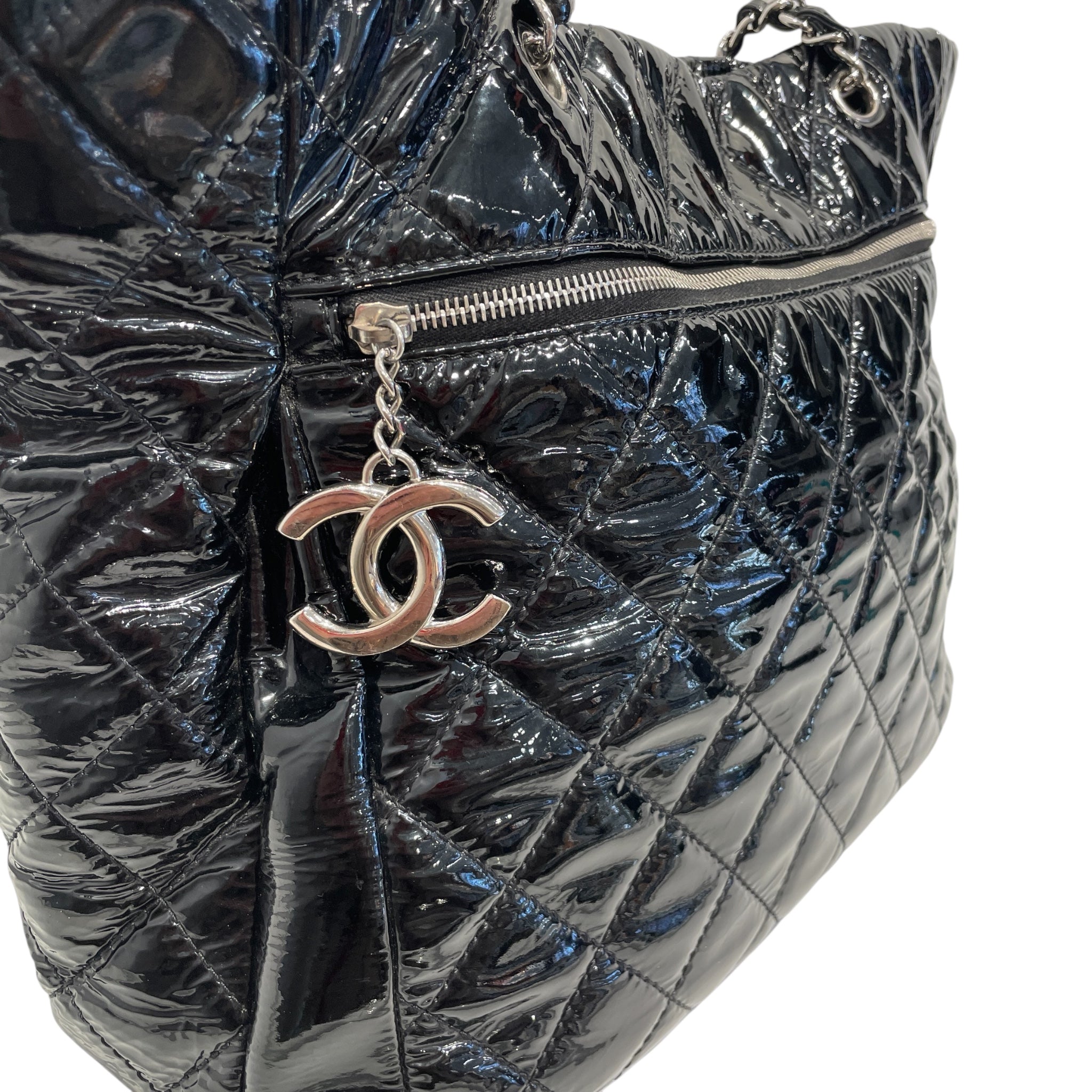 CHANEL/Tote Bag/Leather/BLK/CHANEL 2010 BLACK PATENT TOTE view 4