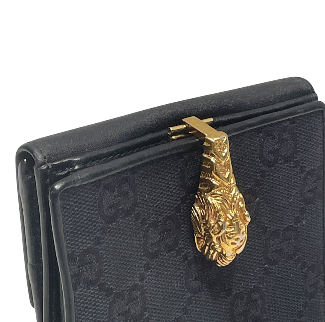 GUCCI/Trifold Wallet/Monogram/Cotton/BLK/L's/gold tiger view 6