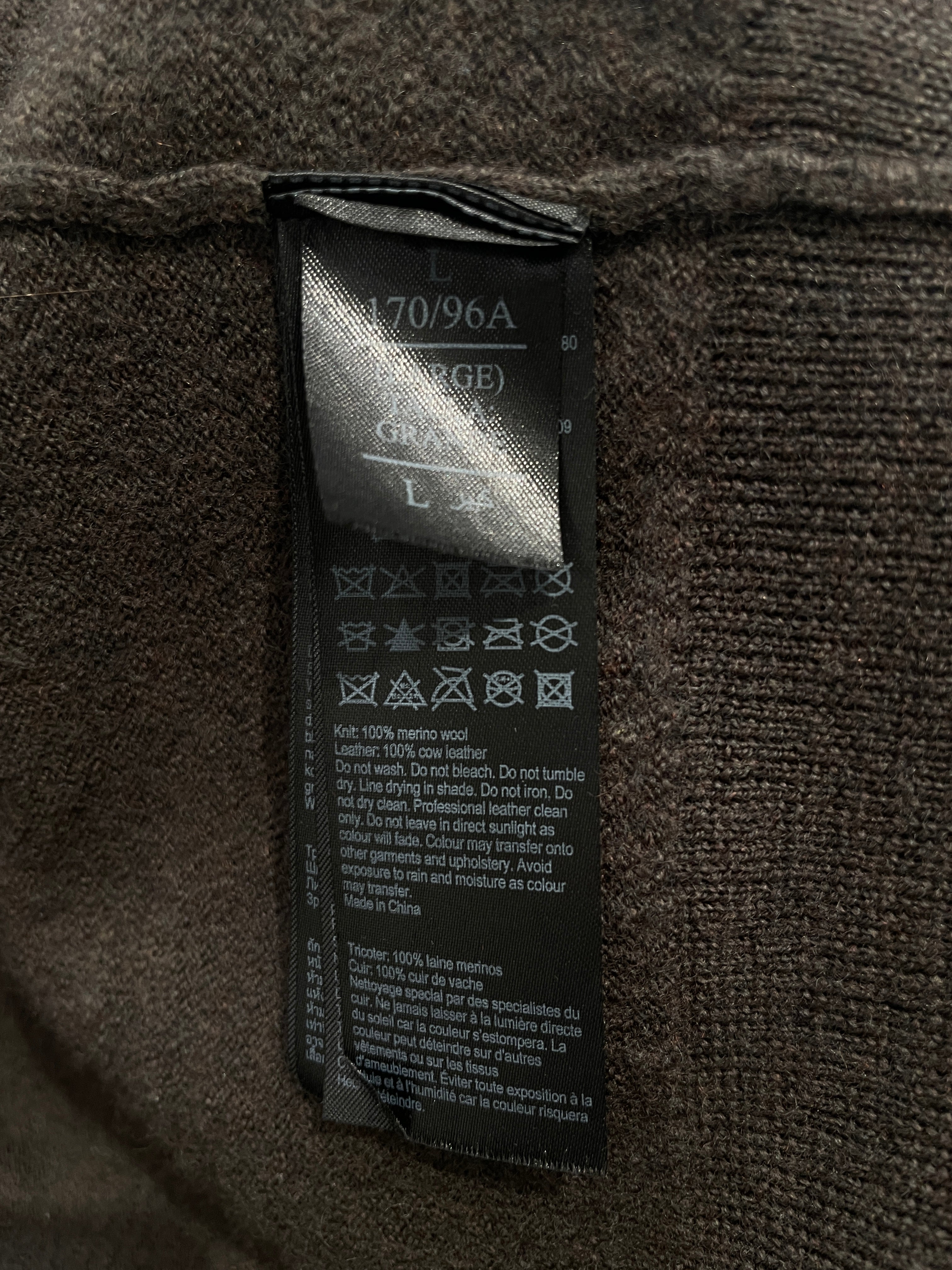 ALLSAINTS/Cardigan/L/Wool/GRY/LEATHER SLEEVE KNIT CARDIGAN view 5