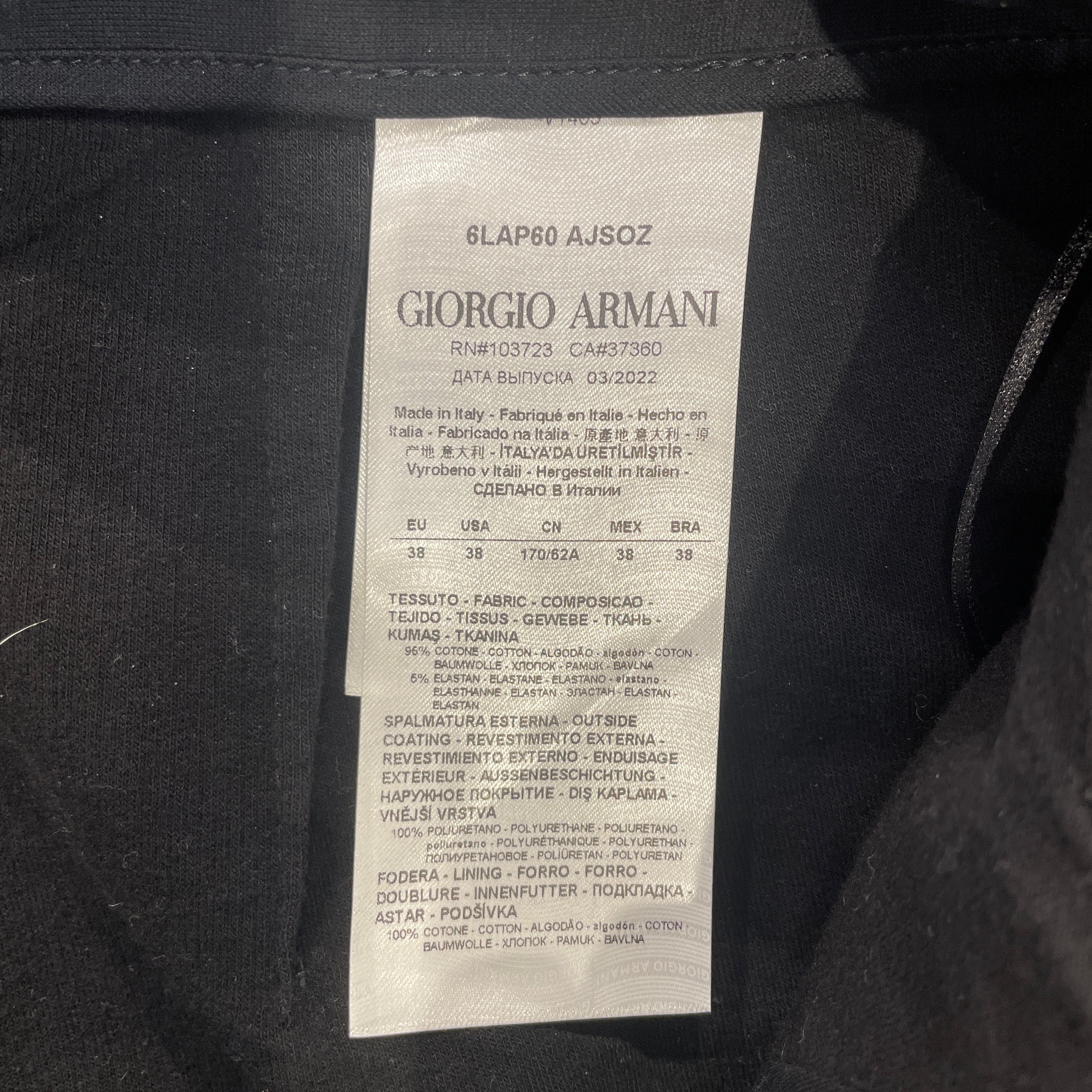 GIORGIO ARMANI/Bottoms/38/Cotton/BLK/High-waisted/GA BLK METTALIC PATENT TROUSER view 4