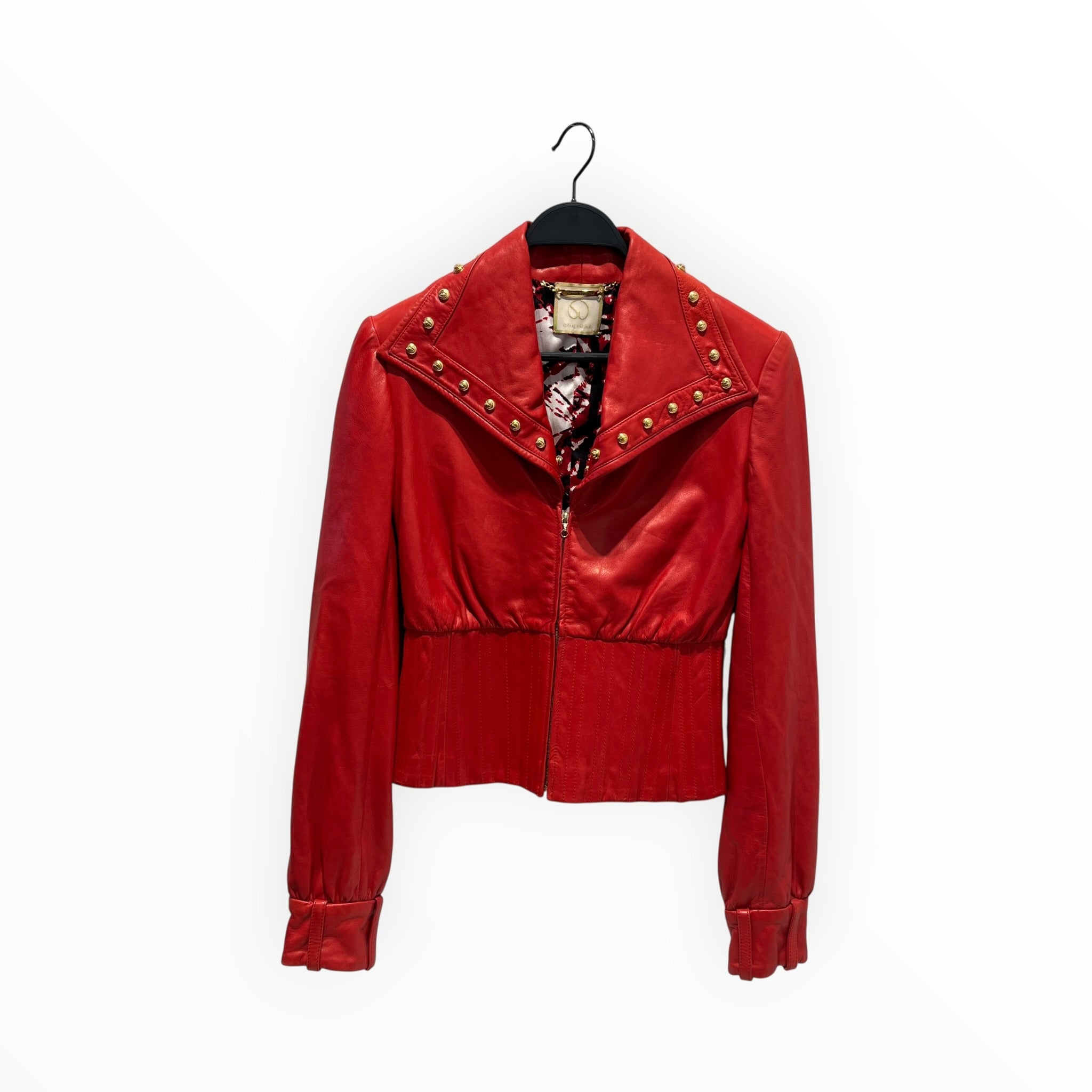 ST.JOHN COUTURE/Leather Jkt/S/Leather/RED/gold stud cinched jkt view 1