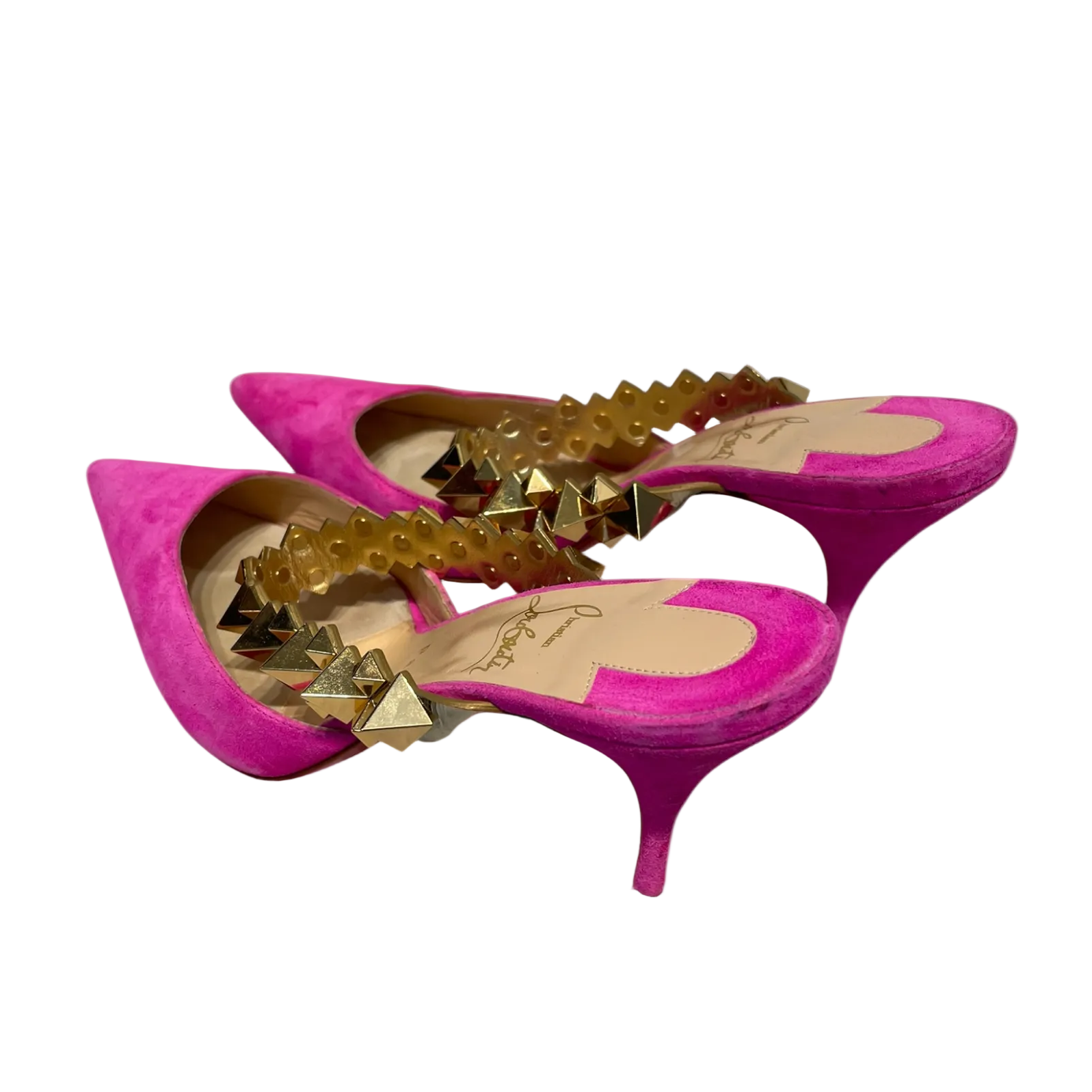 Christian Louboutin/Heels/EU 38/Suede/PNK/HOT PINK STUDDED HEELS view 2