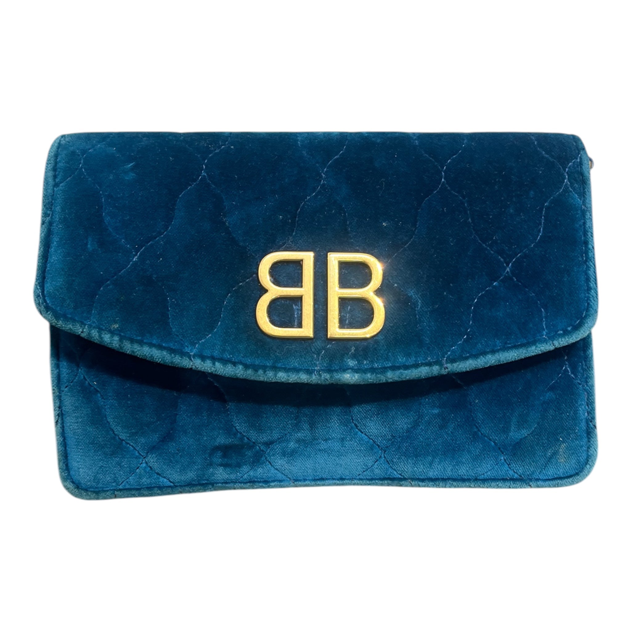 BALENCIAGA/Cross Body Bag/Velour/BLU/gold BB/crossbody view 2