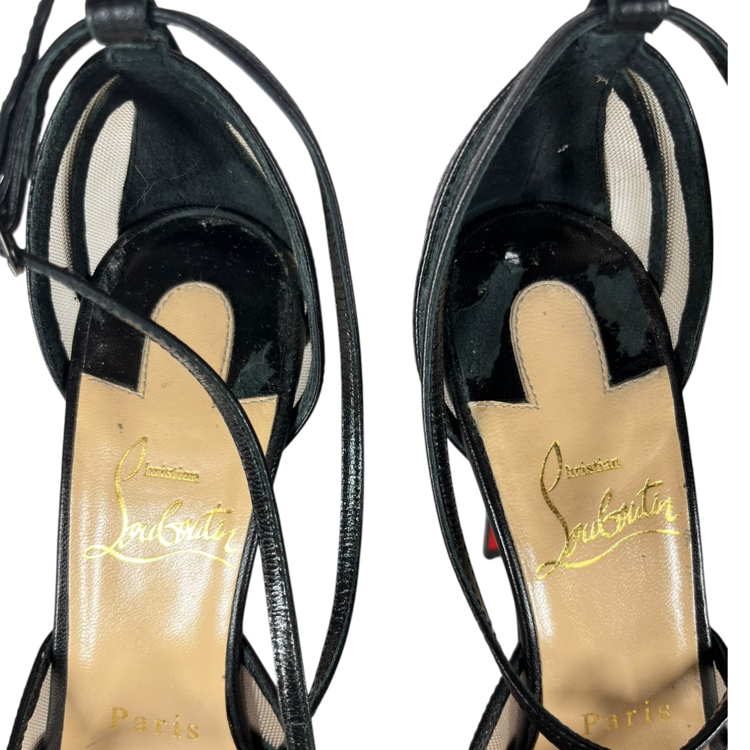 Christian Louboutin/Heels/EU 35/Leather/BLK/LACE PATTERN T-STRAP view 3