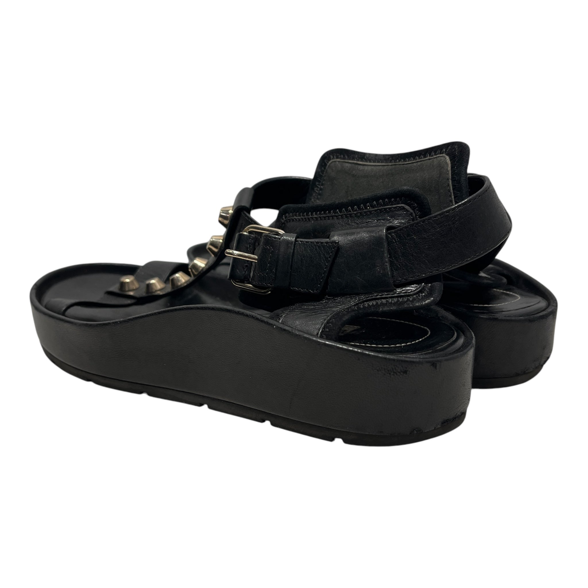 BALENCIAGA/Sandals/EU 37/Leather/BLK/Open-Toe/SLV Studded Gladiator Sandals view 2