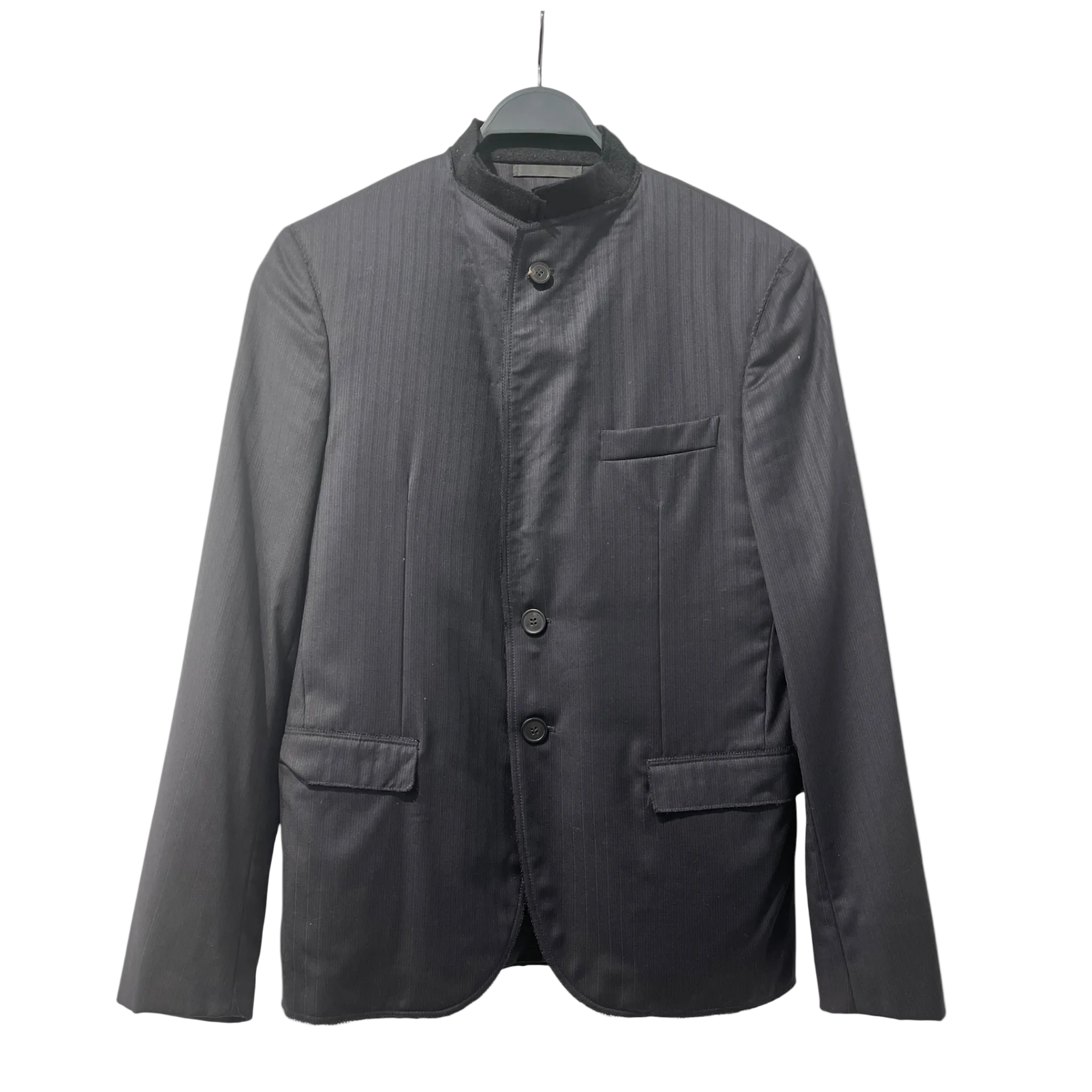 LANVIN/Tailored Jkt/48/Wool/NVY/Stripe/blk felted neck collar/M01VG88 view 1