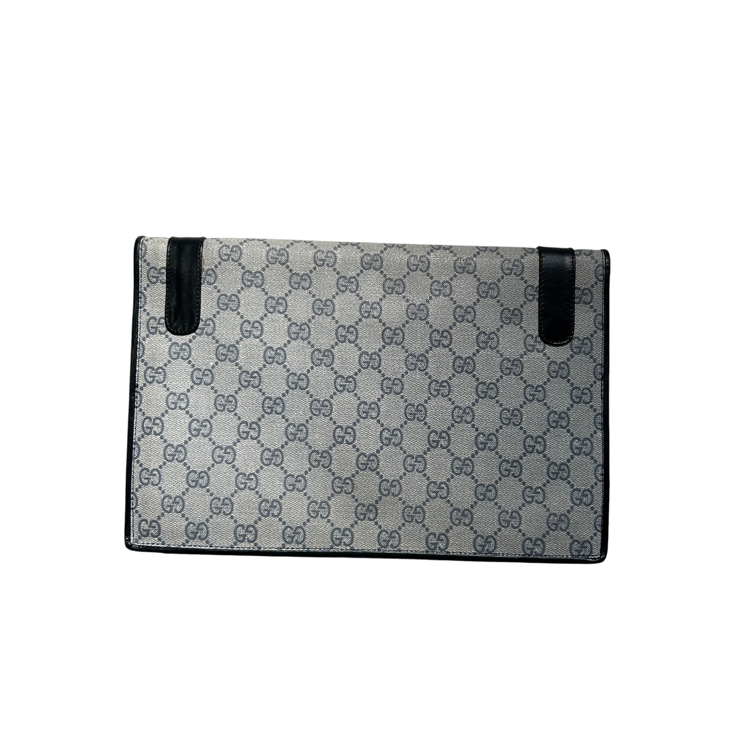GUCCI/Pouch/Monogram/Leather/GRY/2gg hardware front view 2