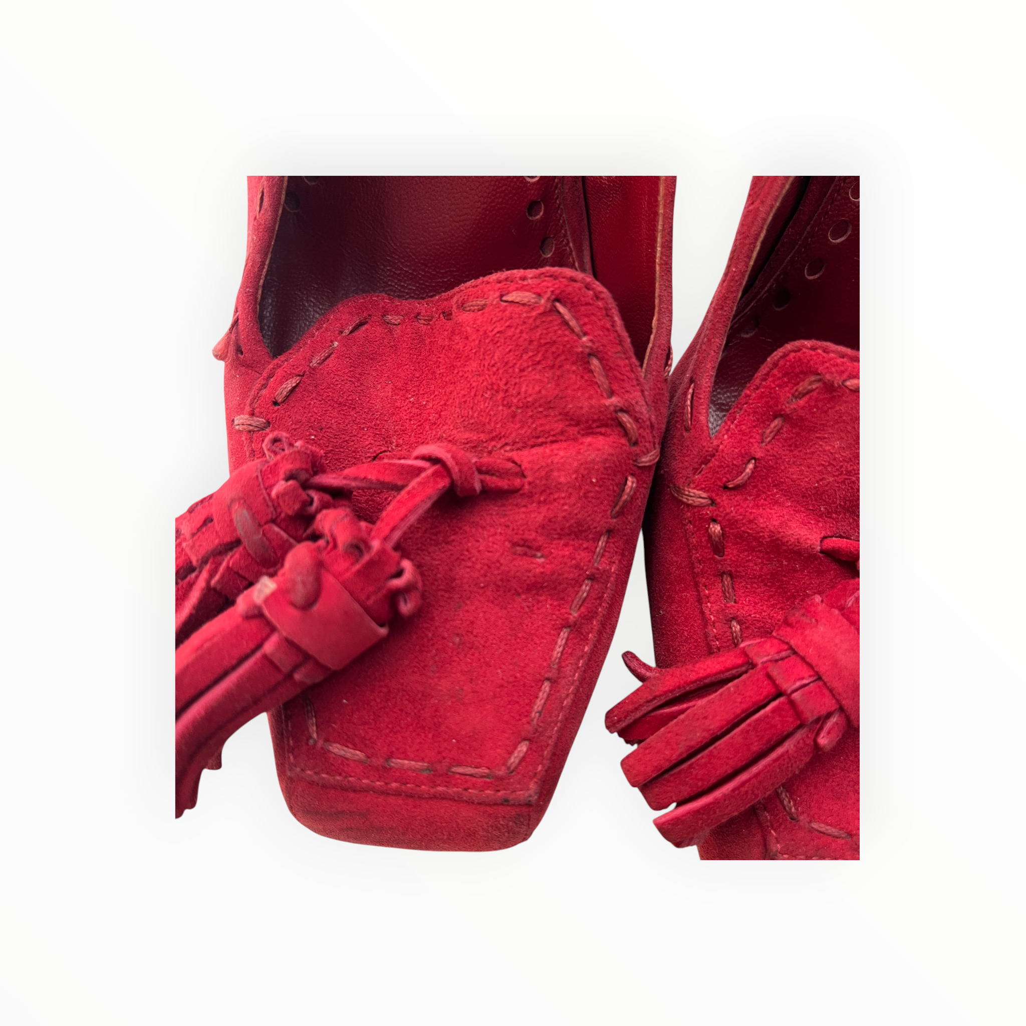 YVES SAINT LAURENT/Heels/EU 36.5/Suede/RED/TASSEL HEEL (LACE TEAR) view 8