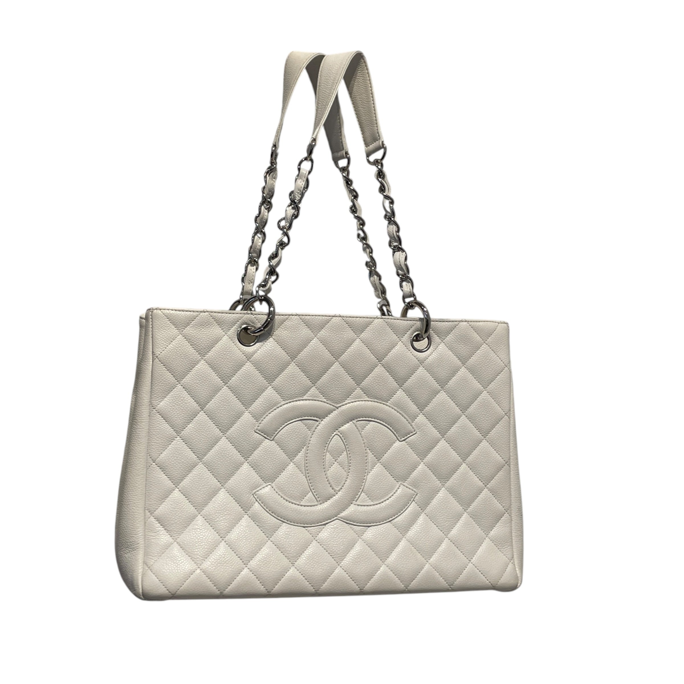 CHANEL/Tote Bag/Leather/WHT/Gran shopping tote view 1