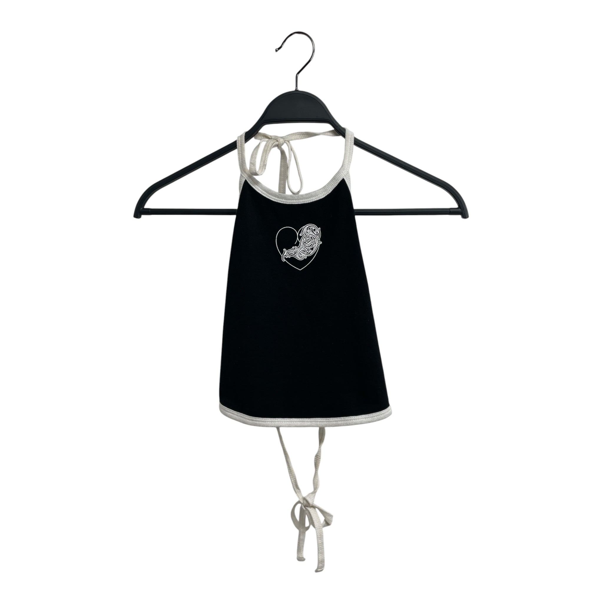 CHROME HEARTS/SL Cut & Sew/Graphic/Cotton/BLK/heart graphic tie halter top view 1