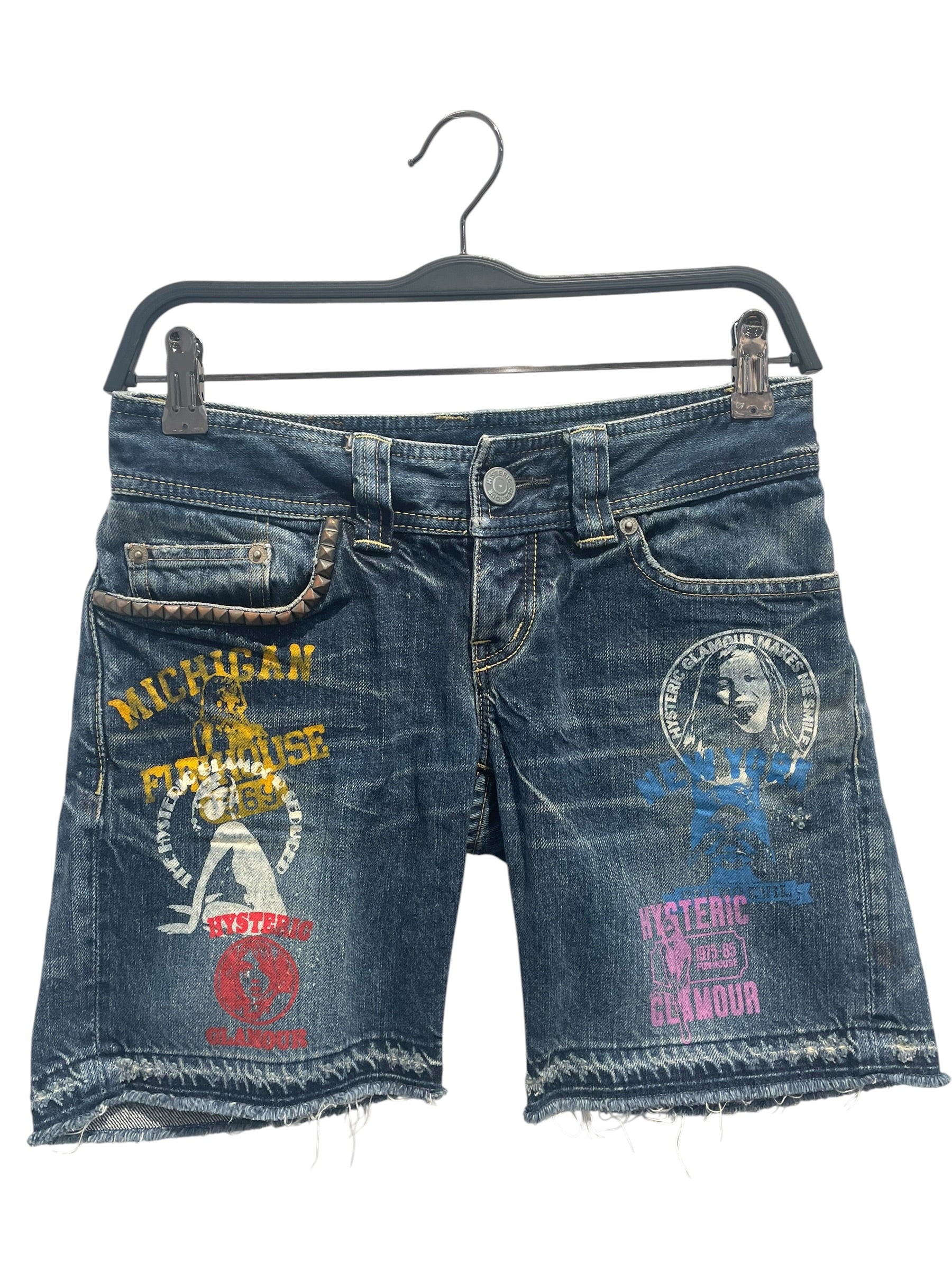 HYSTERIC GLAMOUR/Shorts/XS/Cotton/IDG/Paint Patch Metal Stud view 1