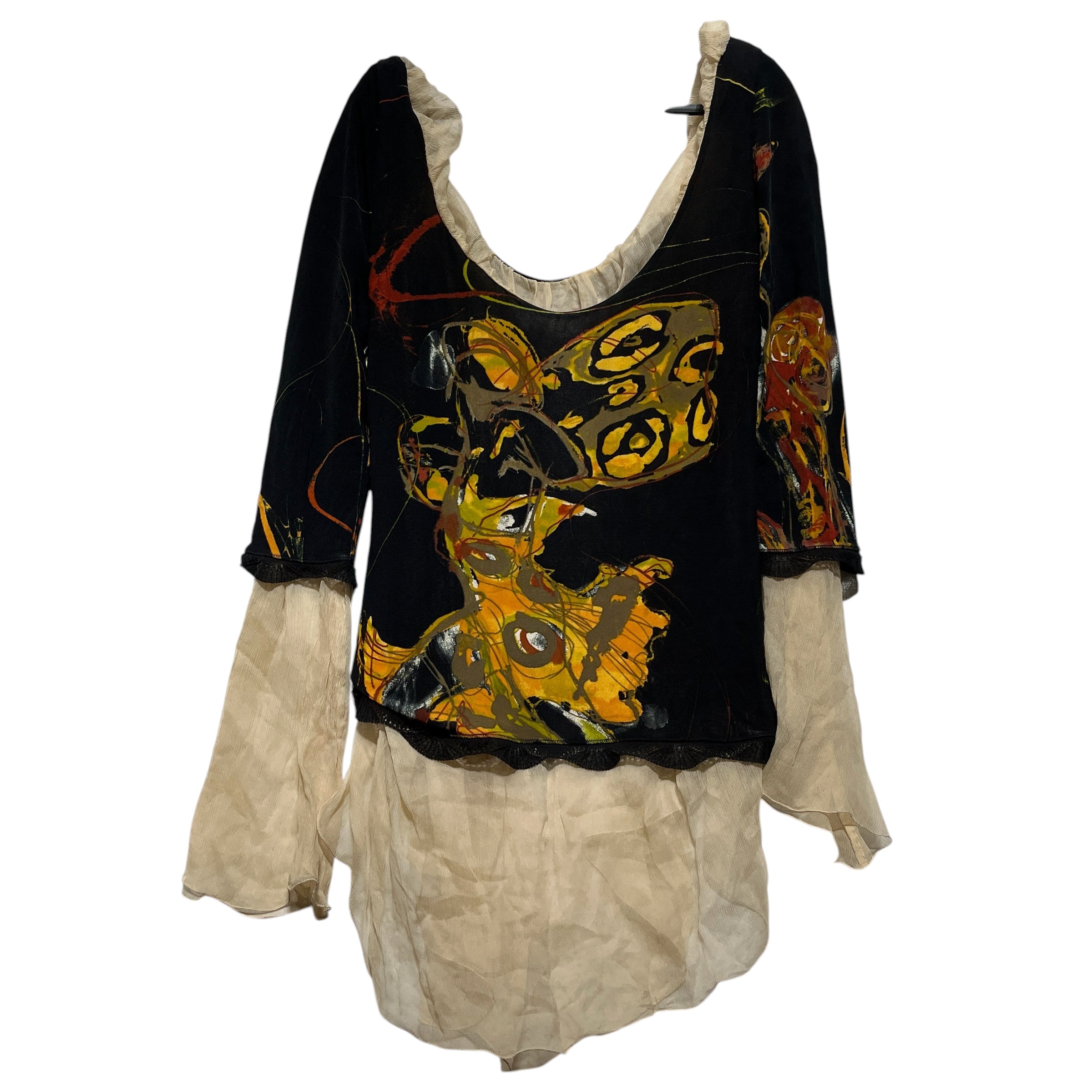 Jean Paul Gaultier/LS Blouse/M/All Over Print/Silk/MLT/off shoulder graphic / stain view 1