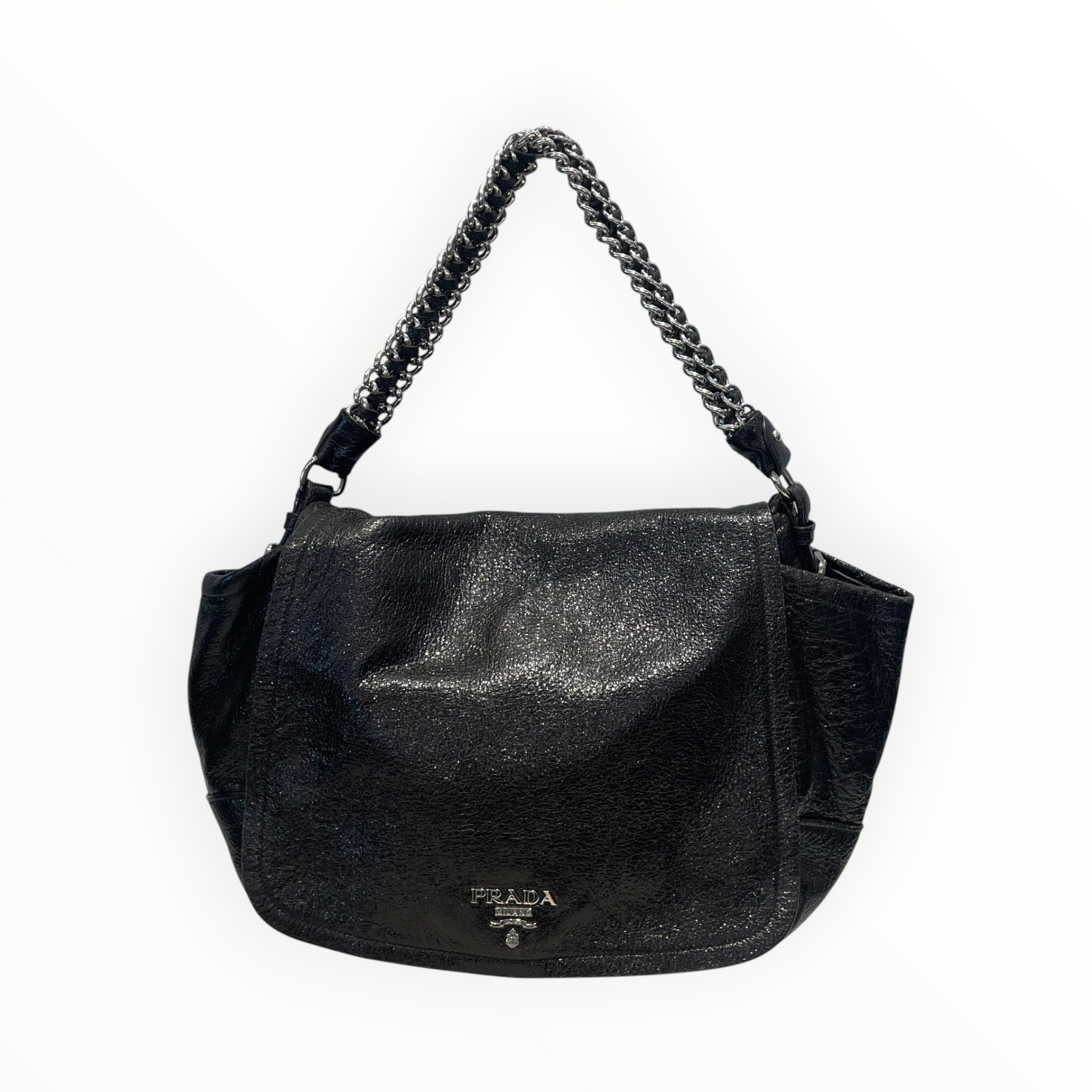PRADA/Hand Bag/Leather/BLK/METALLIC CERVO view 1