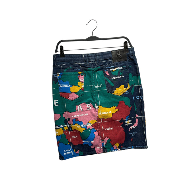 LOVE MOSCHINO/Skirt/8/All Over Print/Denim/IDG/World map