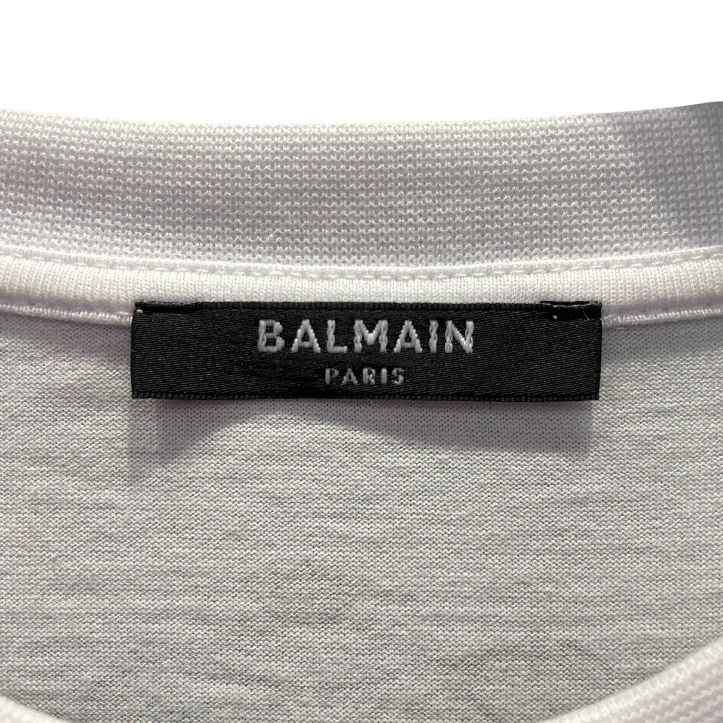 BALMAIN/T-Shirt/XS/Cotton/WHT/gold button detailing shoulder view 3