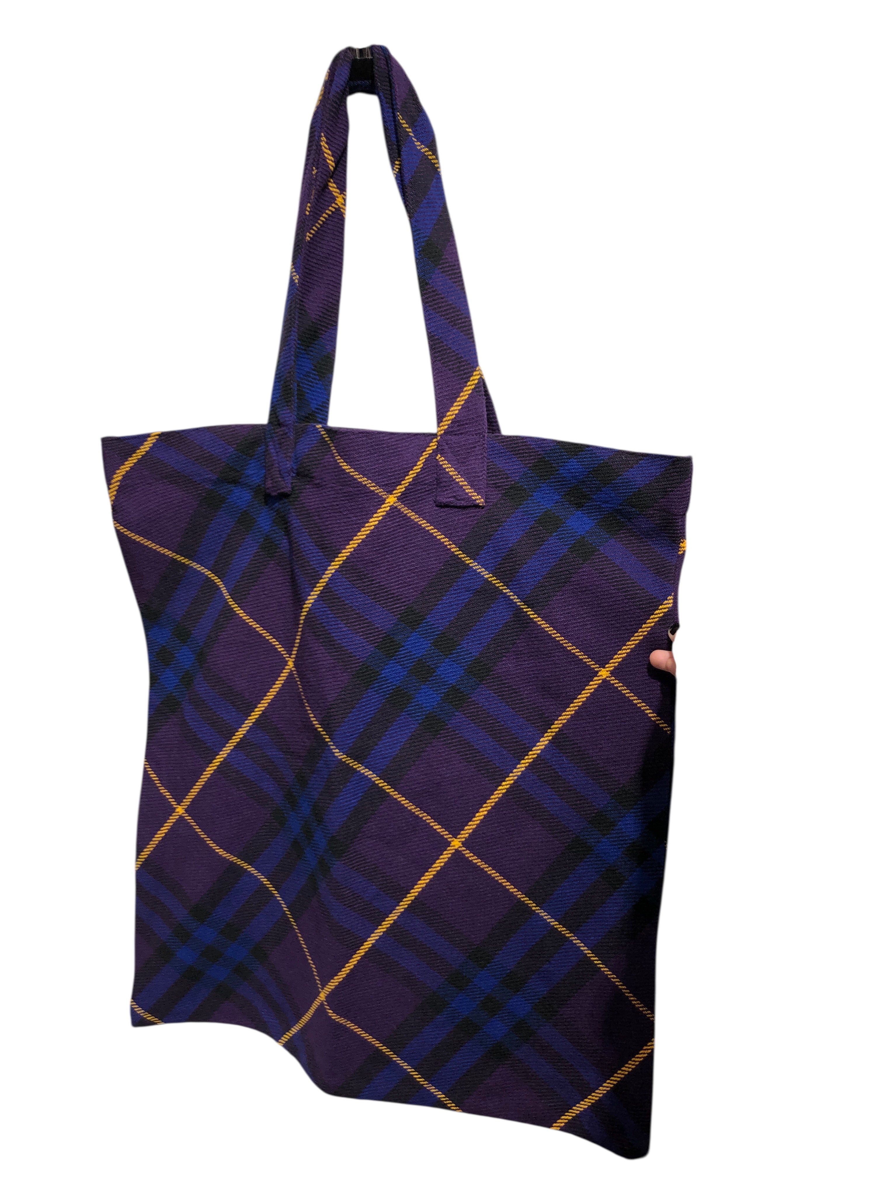 BURBERRY/Tote Bag/Plaid/Cotton/PPL/PURPLE YELLOW BLUE BIG TOTE view 2