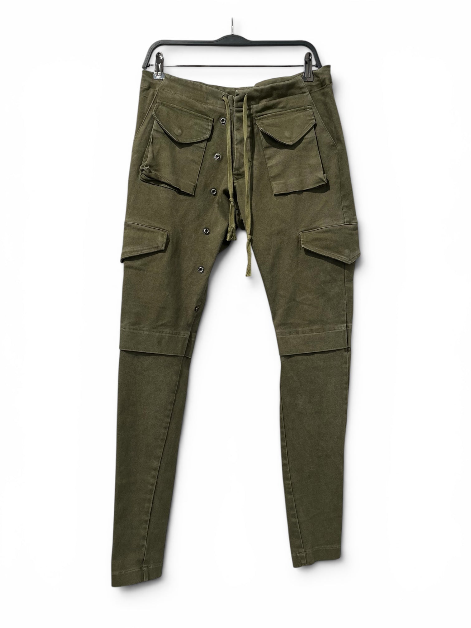 GREG LAUREN/Cargo Pants/1/Cotton/GRN/mock snap buttons snap right view 1