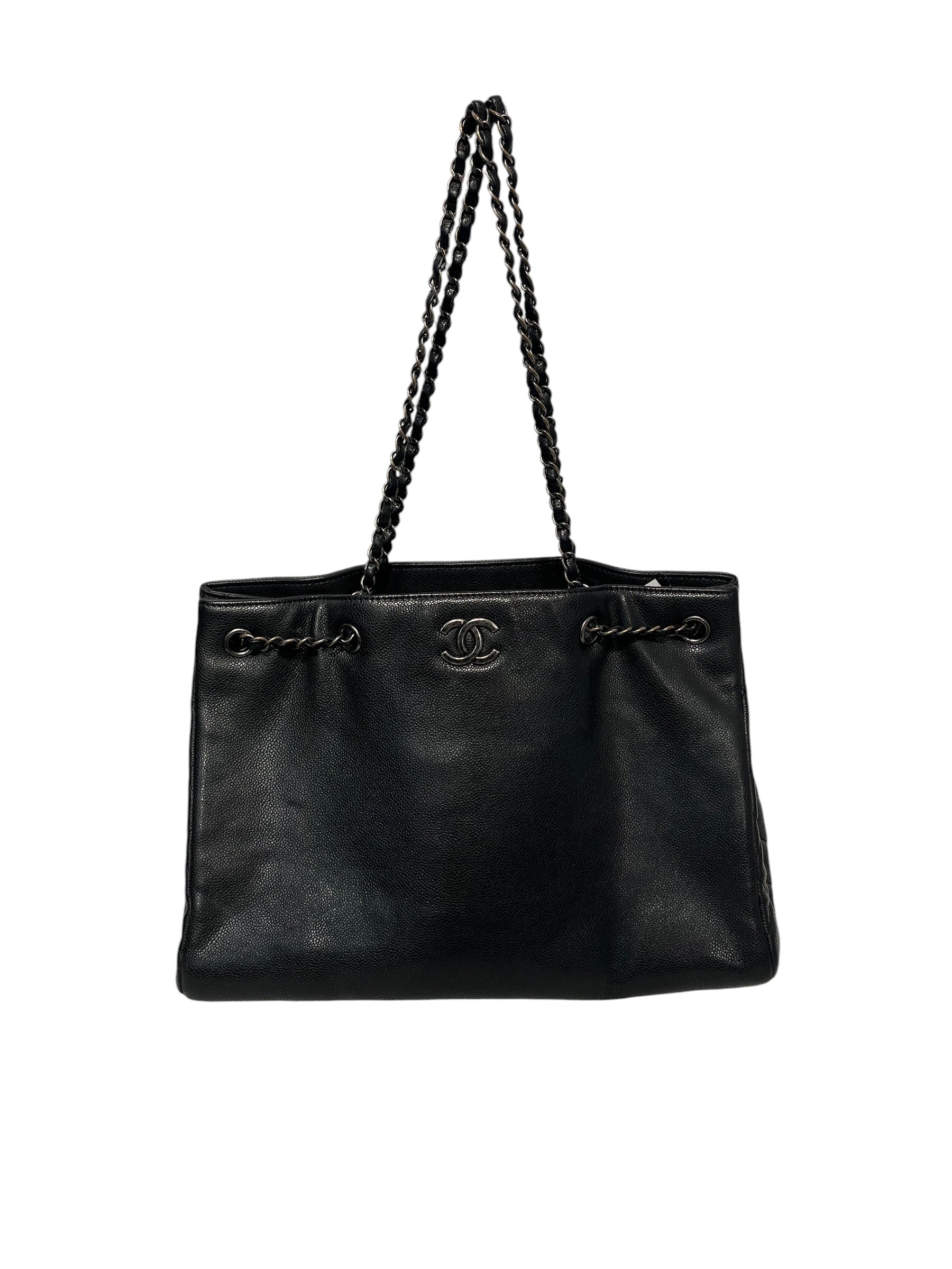 CHANEL/Hand Bag/Leather/BLK/Caviar Woven Chain view 1