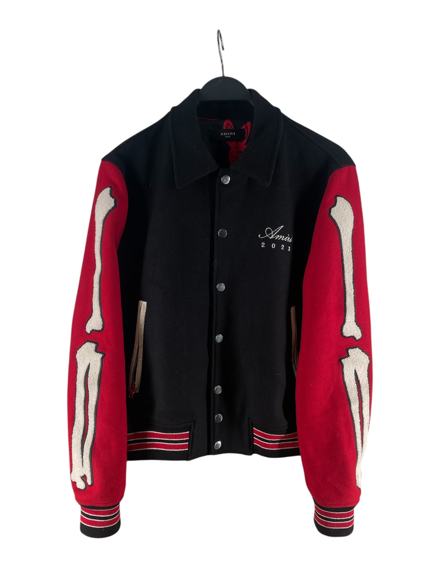 AMIRI/Souvenir Jkt/48/Wool/BLK/Graphic/2023 BONE SLEEVE RABBIT VRSTY view 1