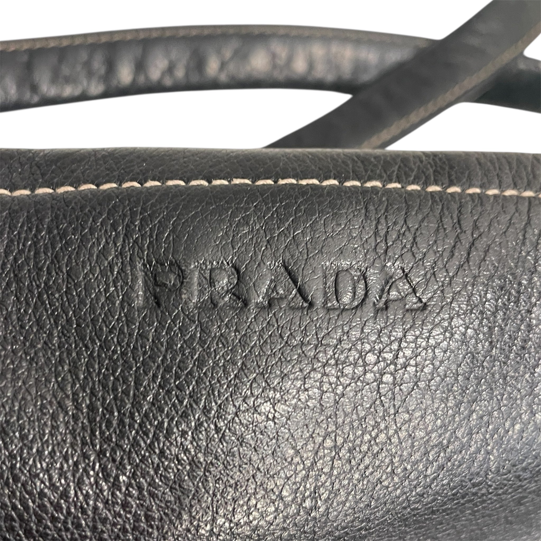PRADA/Tote Bag/Leather/BLK/OUTER LEATHER LOGO view 6