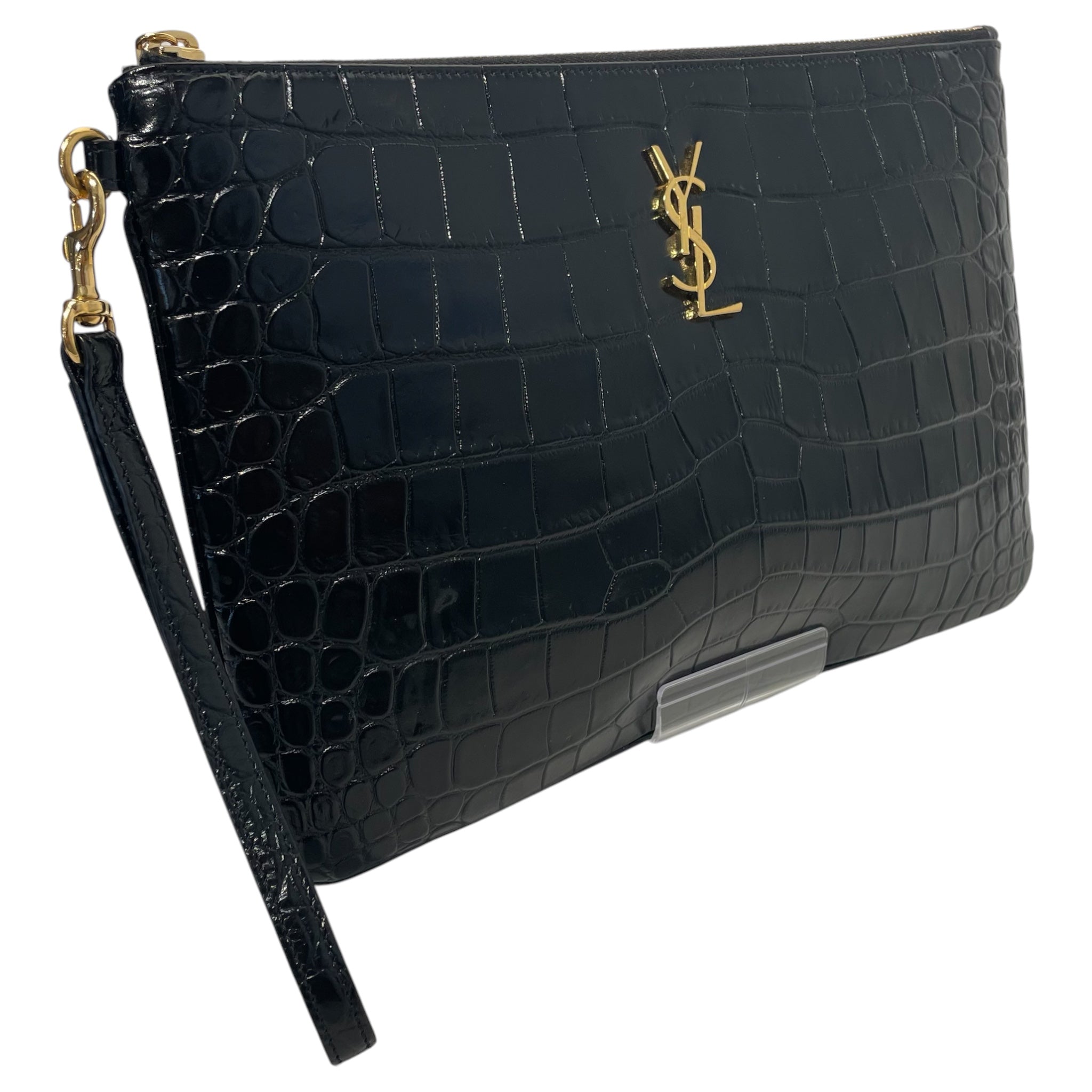 YVES SAINT LAURENT/Clutch Bag/Animal Pattern/Leather/BLK/calfskin crocodile pouch view 1