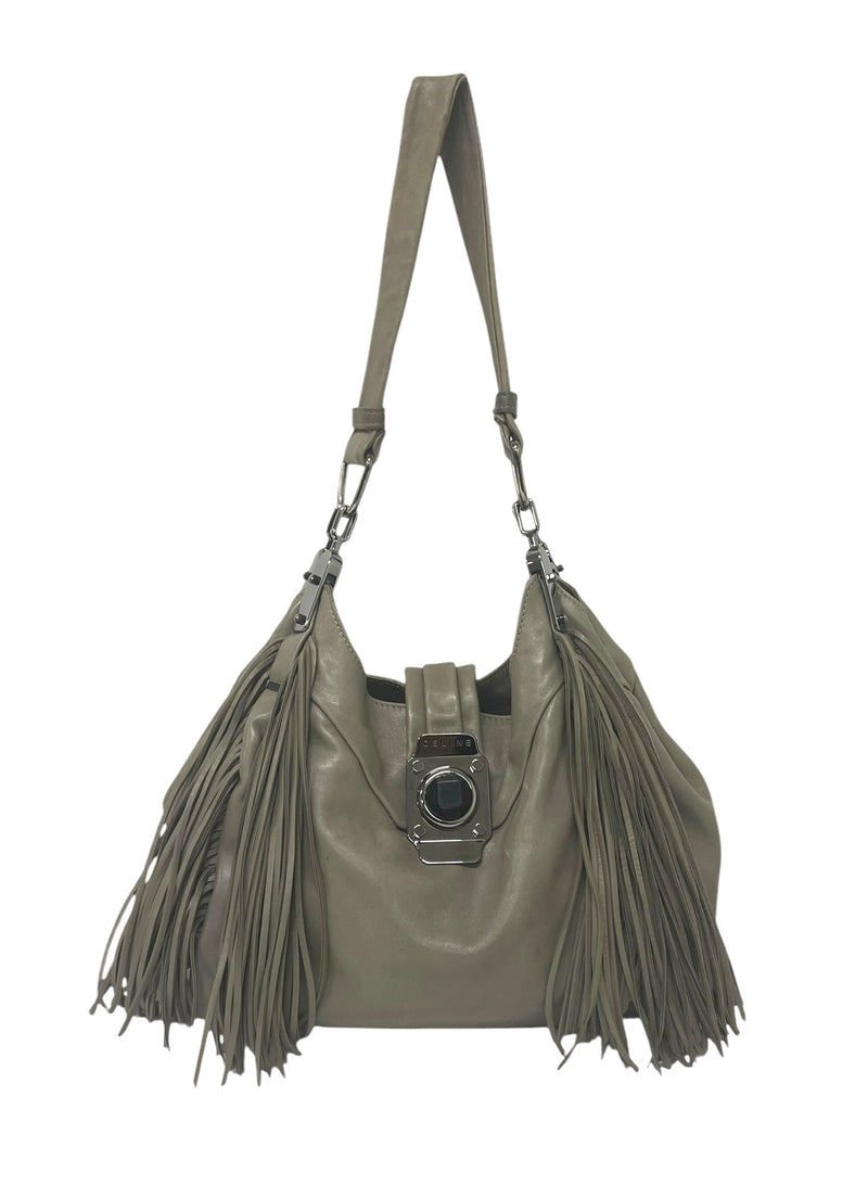 CELINE/Hand Bag/Cotton/GRY/FRINGE TRIMMED DIMITRI BAG