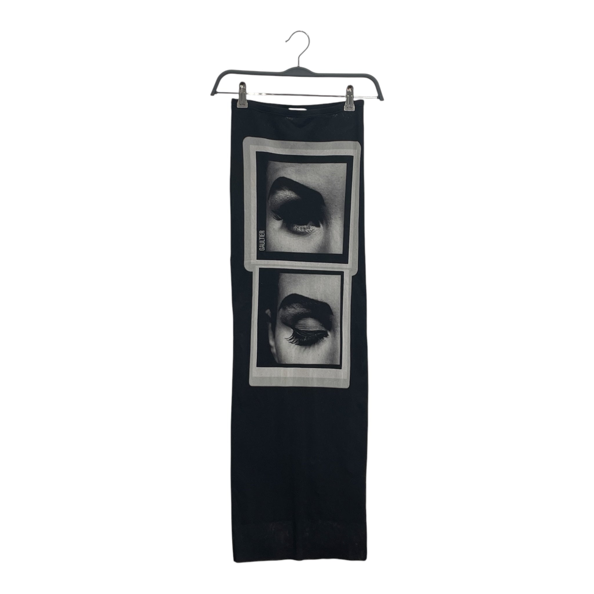 Jean Paul Gaultier/Long Skirt/XS/Graphic/Nylon/BLK/Maxi Length/EYES LIPS MESH view 1