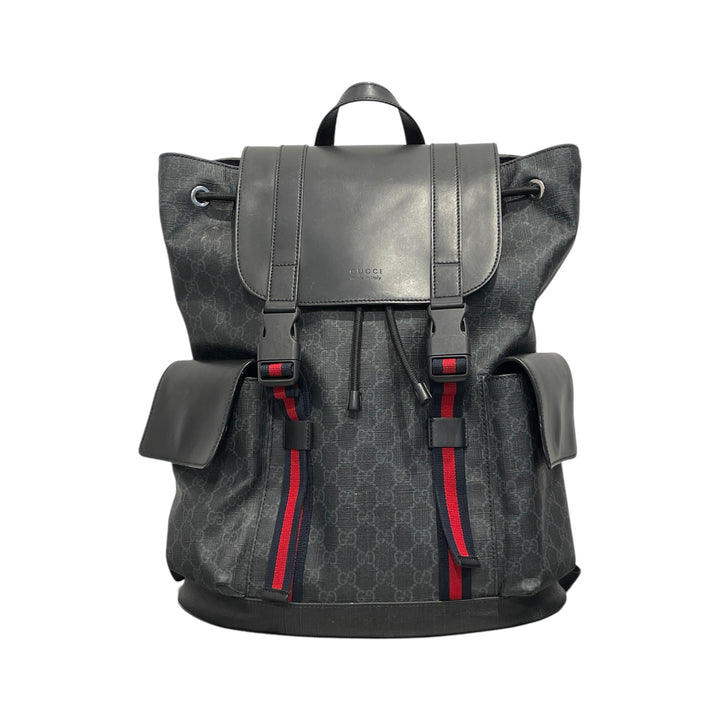 GUCCI Backpack Monogram Leather BLK GG Supreme Backpack 2nd STREET USA