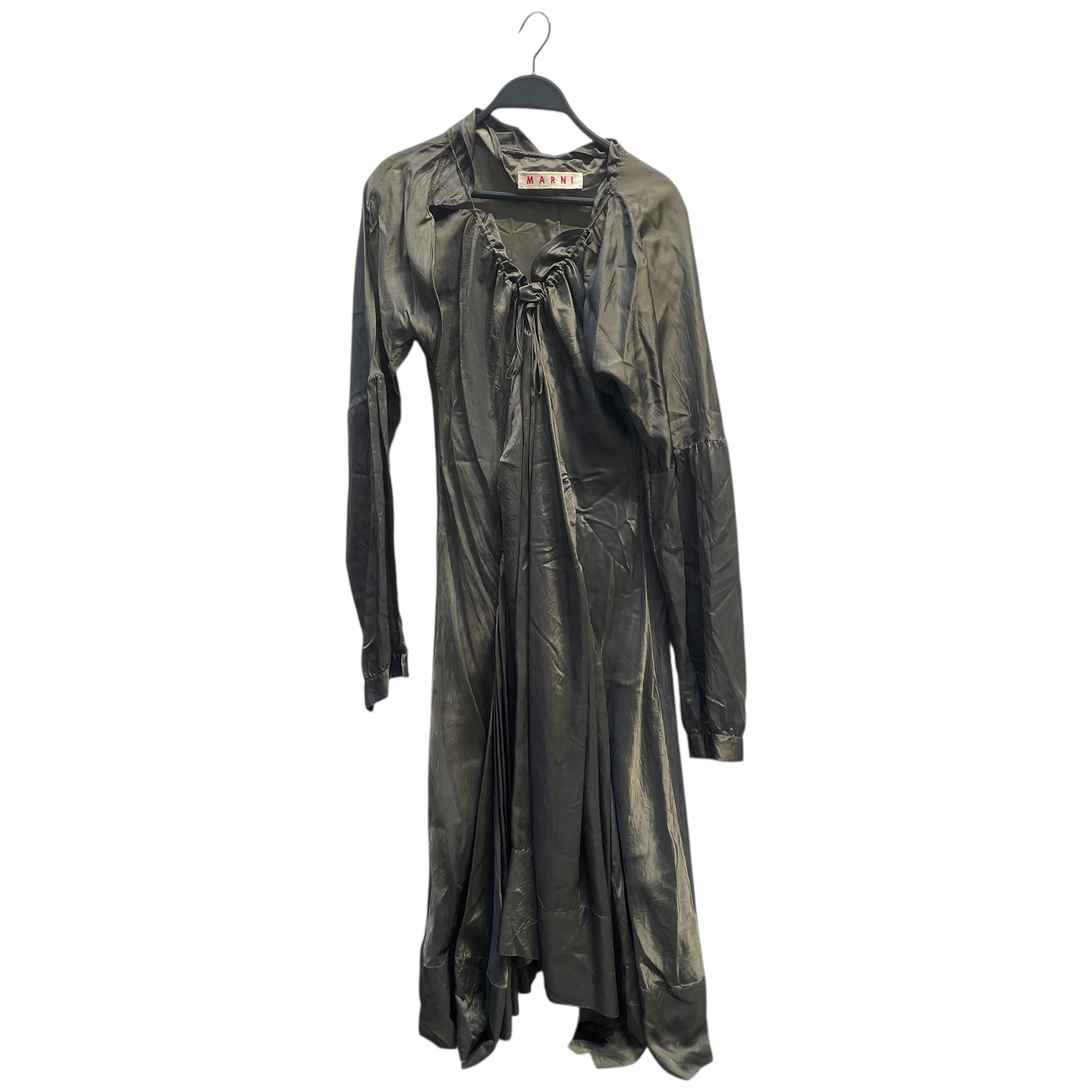 MARNI/LS Dress/L/Polyester/GRN/marni rouched detial front tie view 1