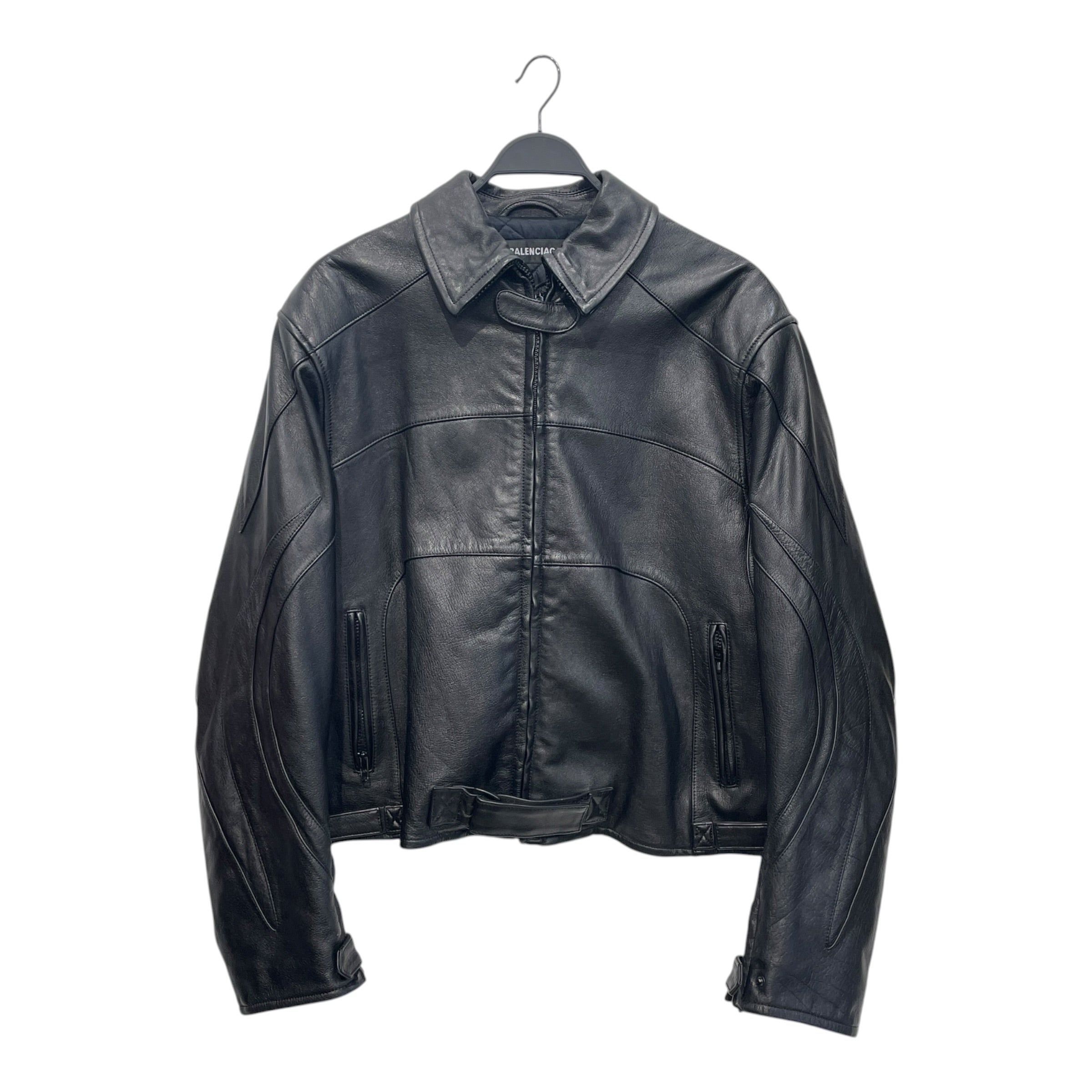 BALENCIAGA/Leather Jkt/48/Leather/BLK/moto jacket view 1