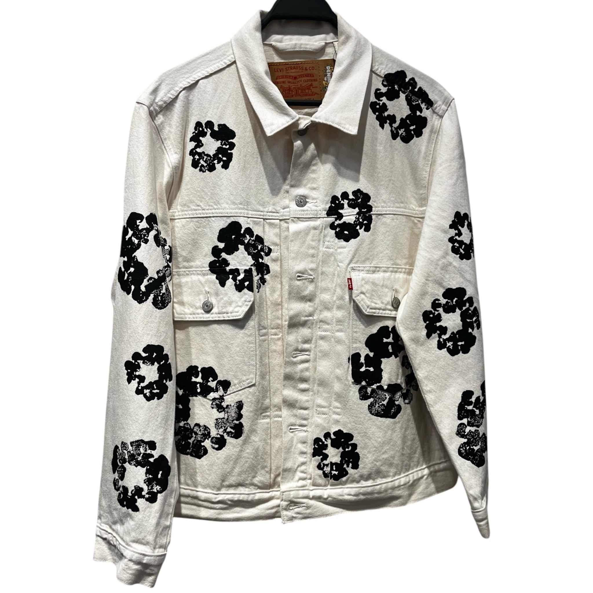 Levi's/DENIM TEARS/Denim Jkt/L/Denim/WHT/Single Breasted/Floral Pattern/stamps view 1