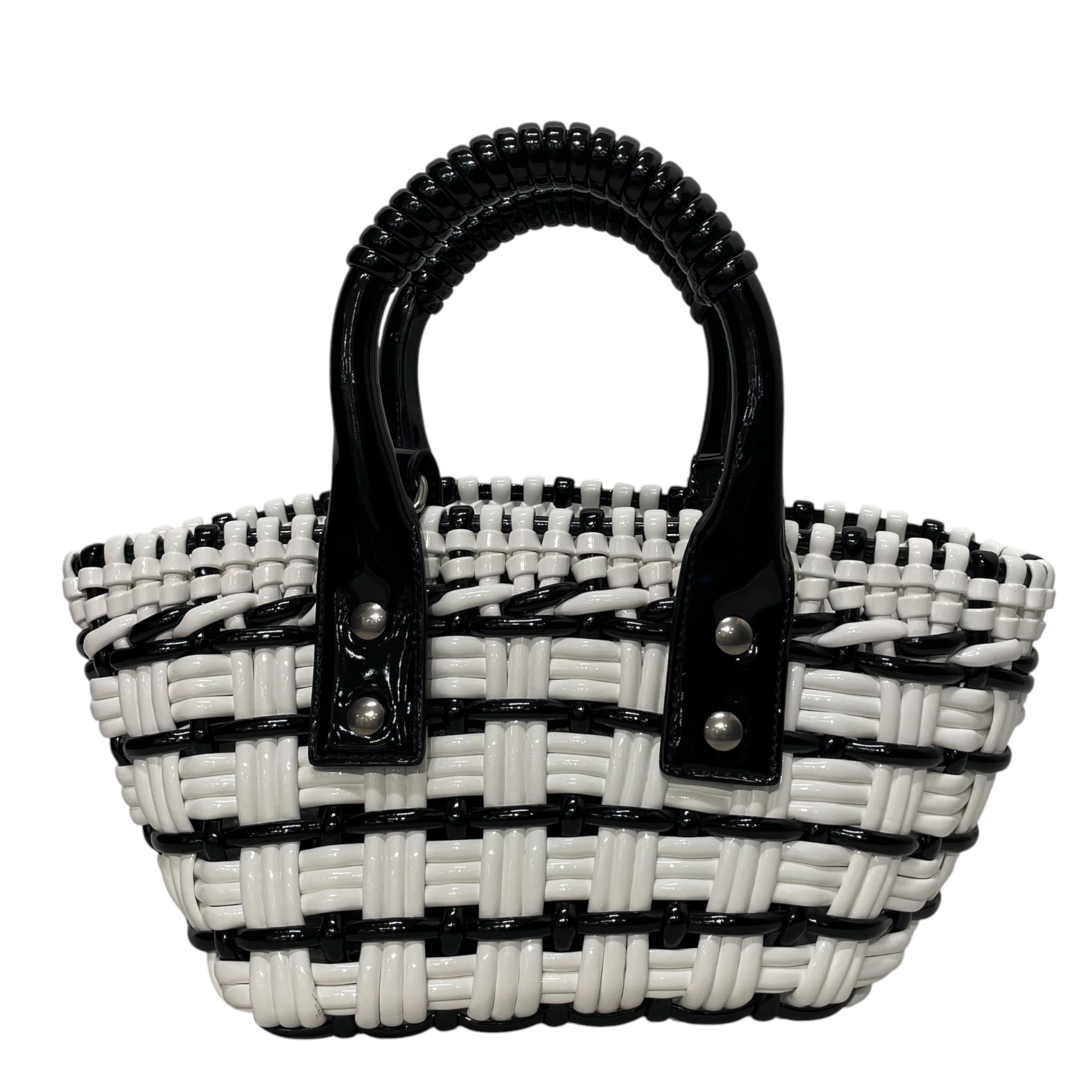 BALENCIAGA/Hand Bag/Stripe/WHT/PLASTIC BASKET BLK view 2