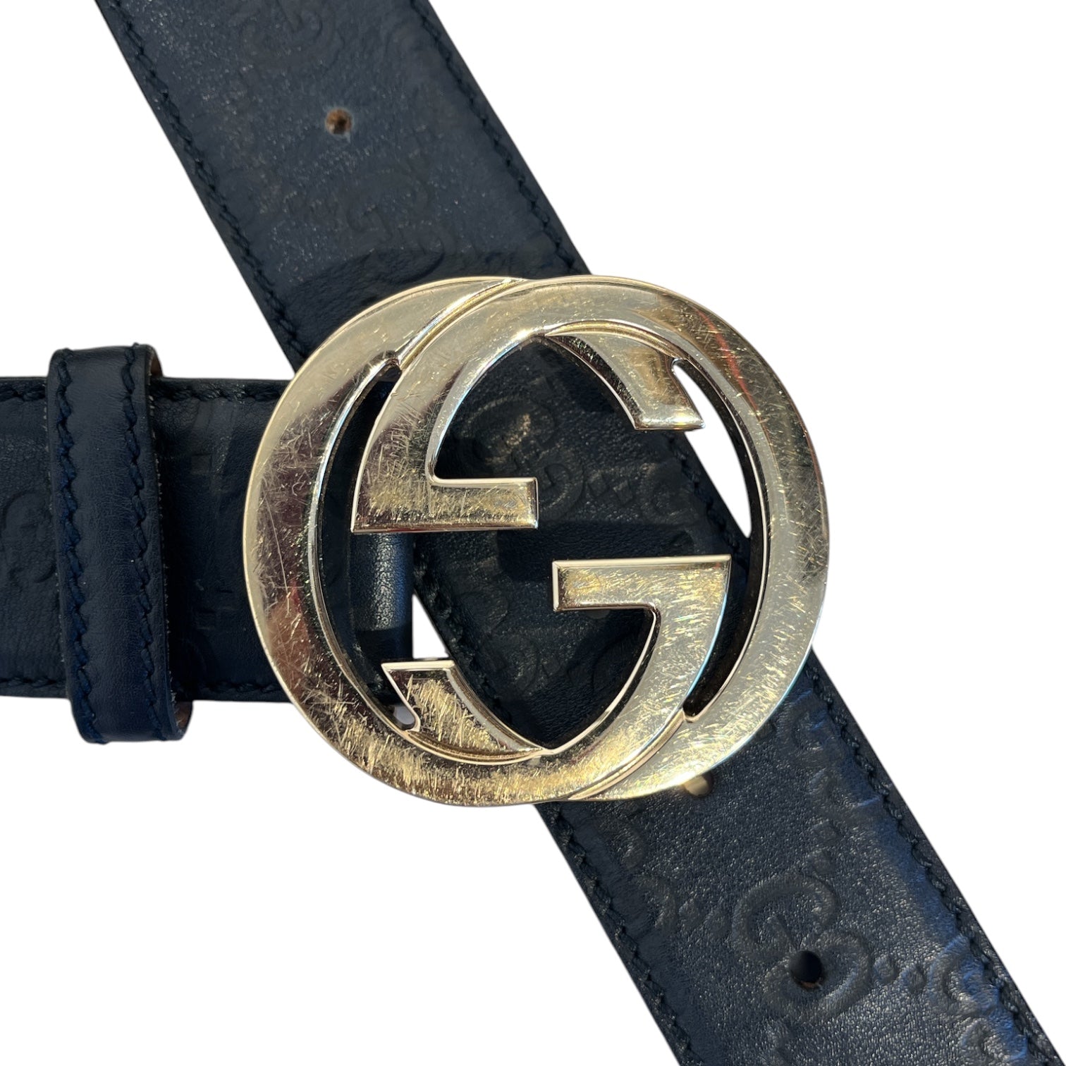 GUCCI/Accessories/Leather/NVY/M's/GG embossed belt view 2