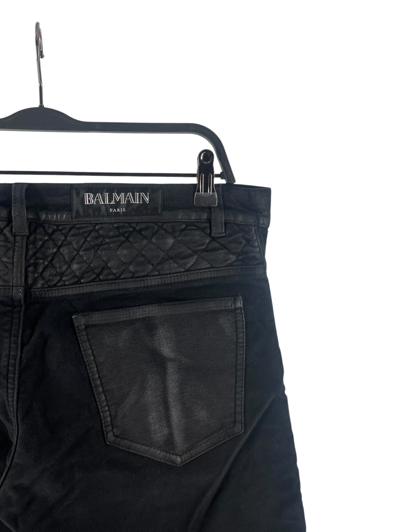 BALMAIN/Pants/32/Cotton/BLK/BLK QUILTED BIKER JEANS SZ32 view 4