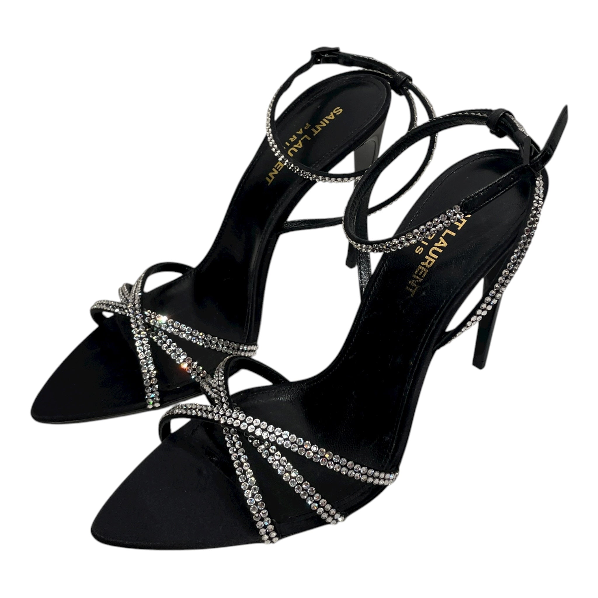 SAINT LAURENT/Heels/EU 38.5/Leather/BLK/RHINESTONE WRAP AROUND HEEL view 1