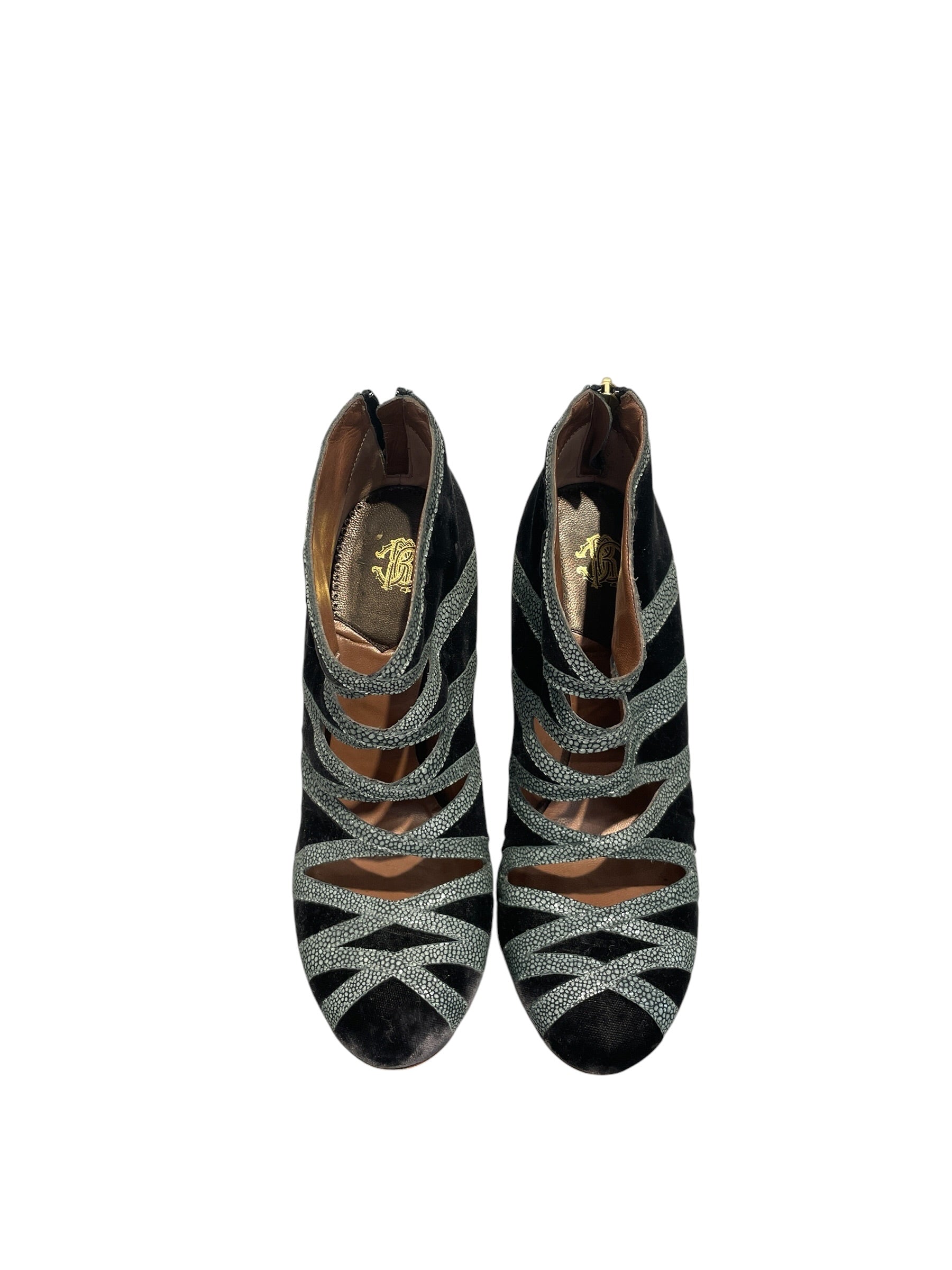 roberto cavalli/Heels/US 9/Velour/GRN/animal green cut outs view 3